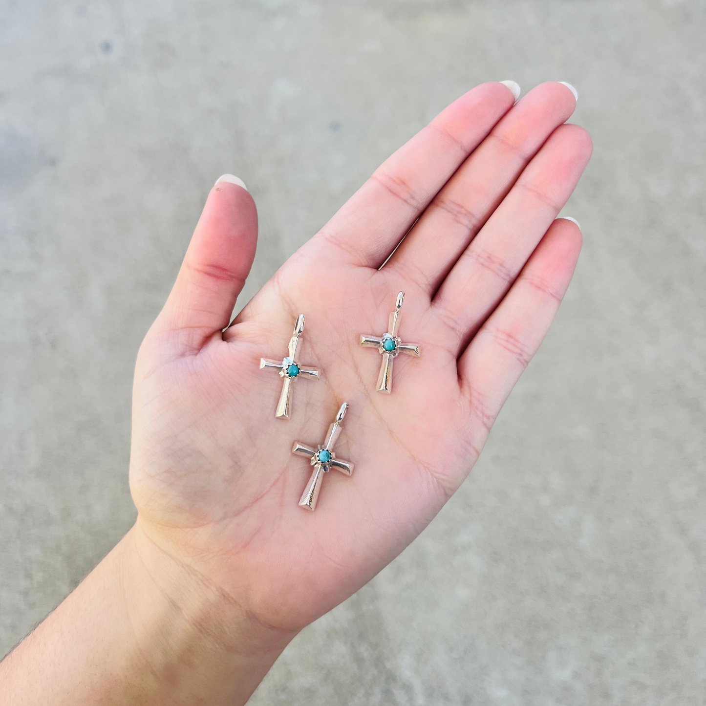 Genuine Turquoise Sterling Silver Mini Cross Pendant