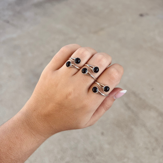 Black Onyx Sterling Silver Wrap Ring
