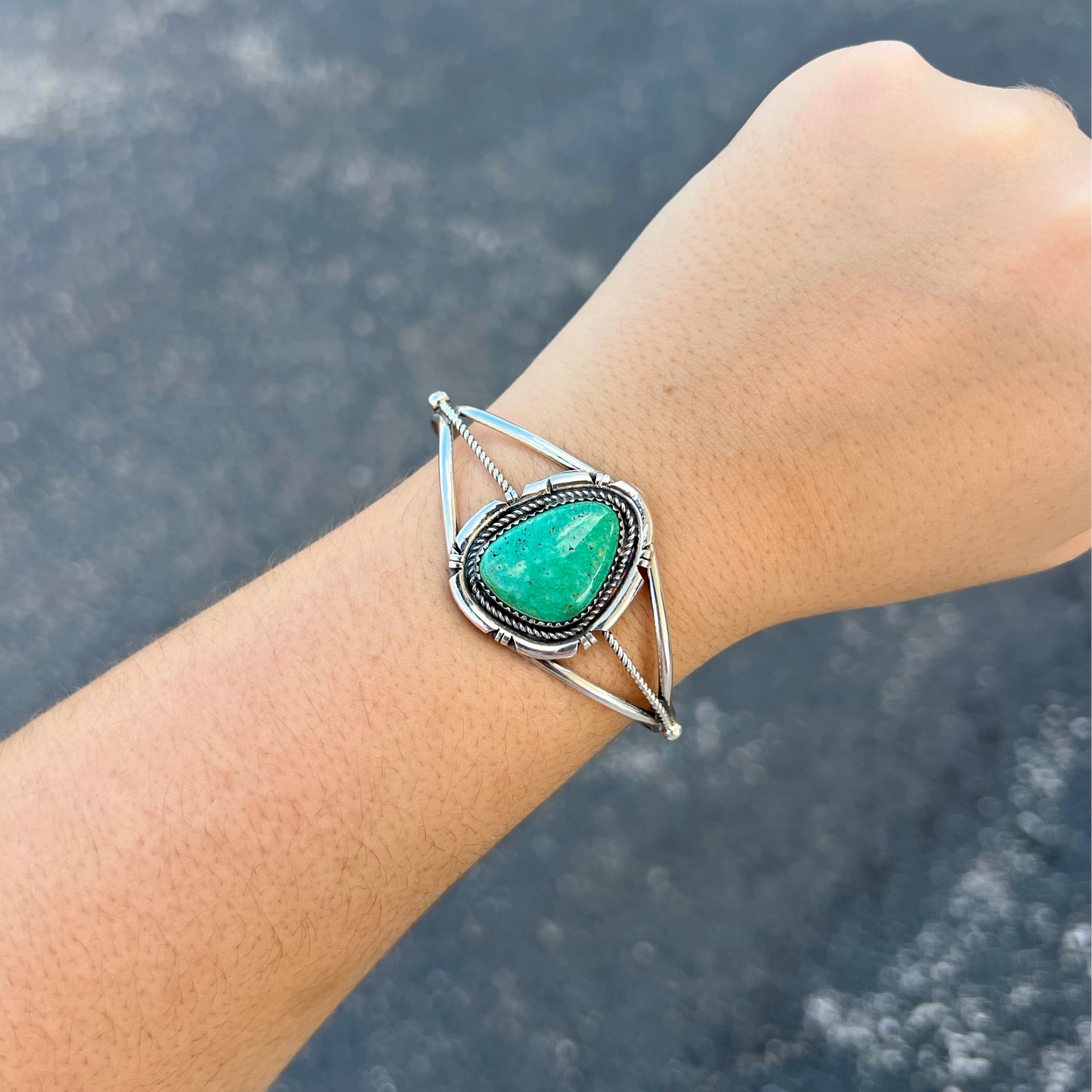 The Gabrielle Genuine Green Sonoran Turquoise Sterling Silver Cuff Bracelet