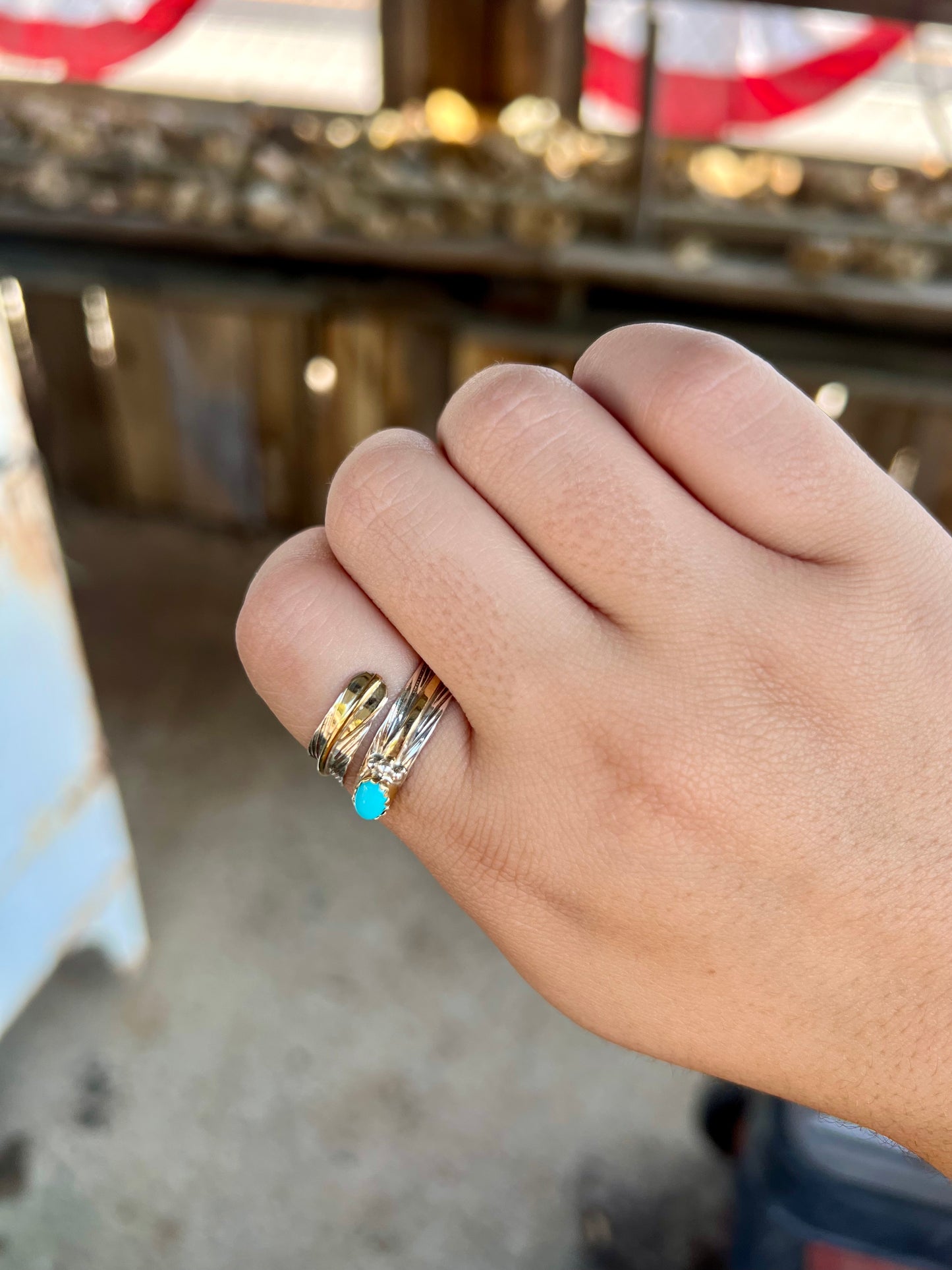 Genuine Turquoise Sterling Silver and Brass Wrap Ring