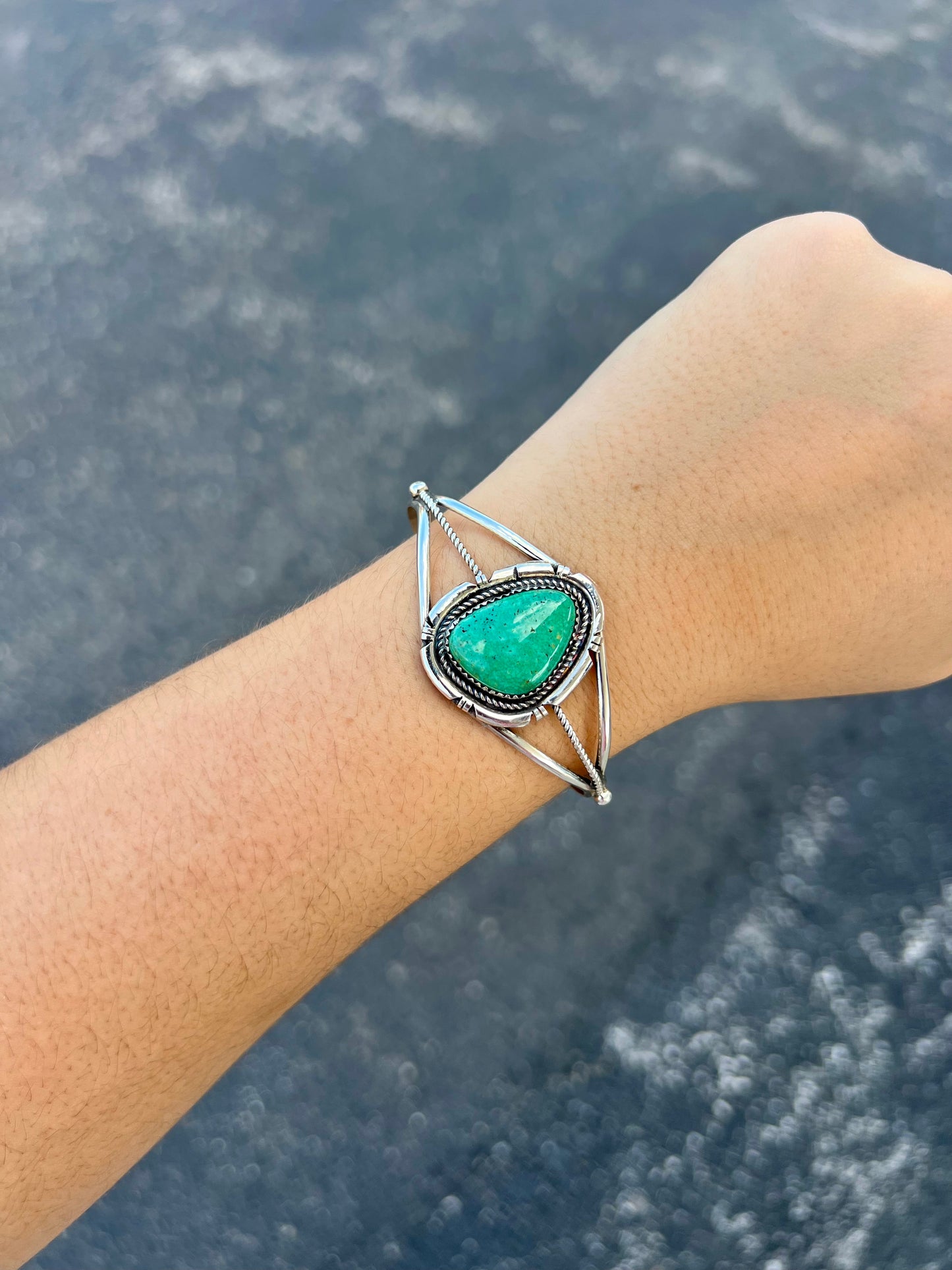 The Gabrielle Genuine Green Sonoran Turquoise Sterling Silver Cuff Bracelet