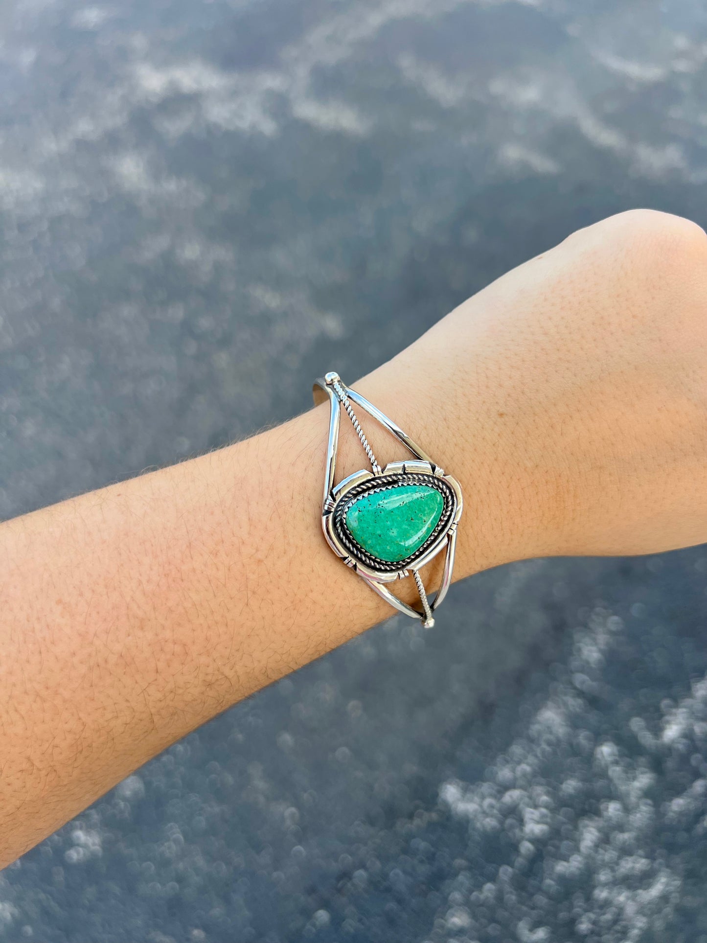 The Gabrielle Genuine Green Sonoran Turquoise Sterling Silver Cuff Bracelet
