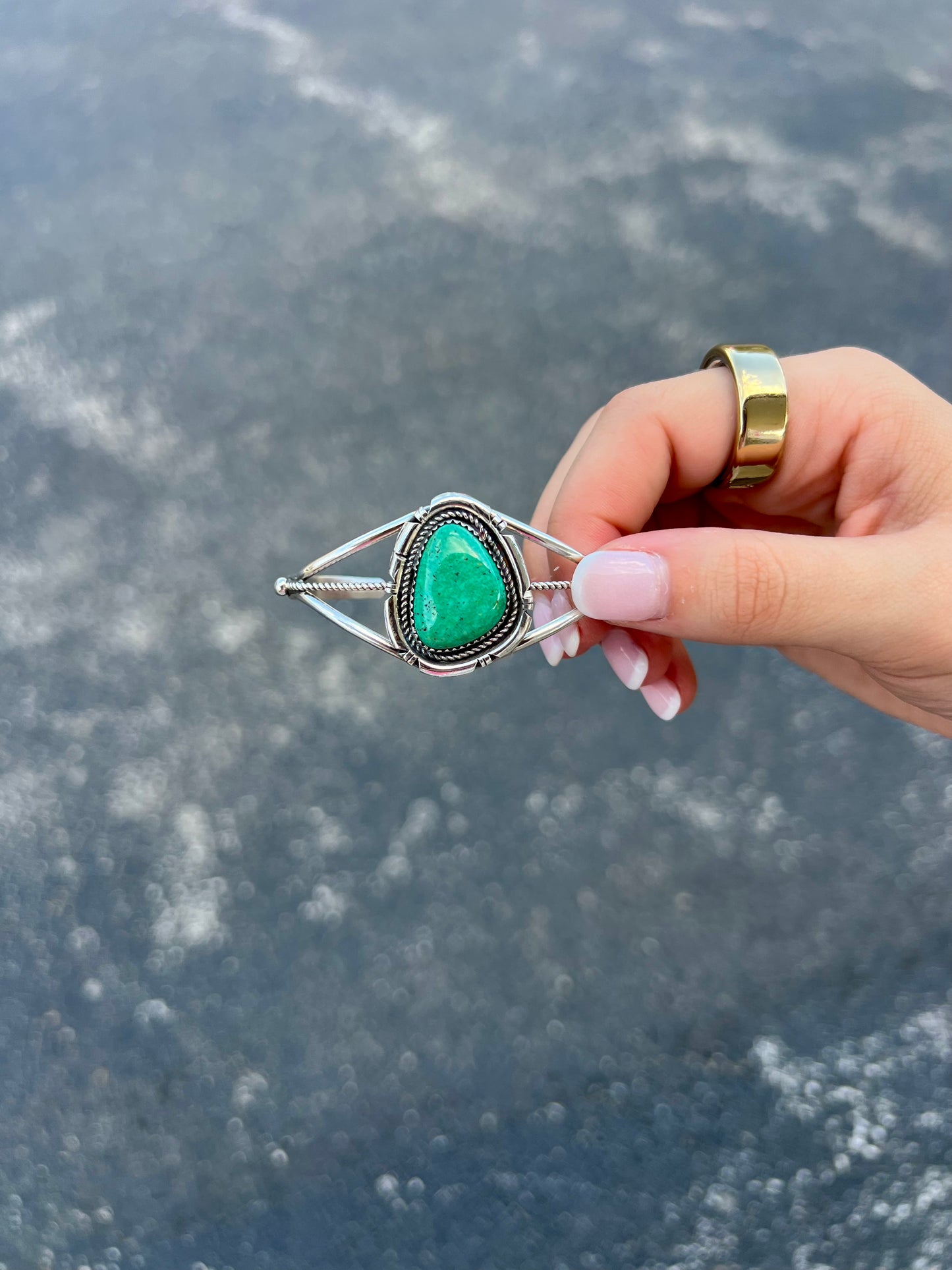 The Gabrielle Genuine Green Sonoran Turquoise Sterling Silver Cuff Bracelet