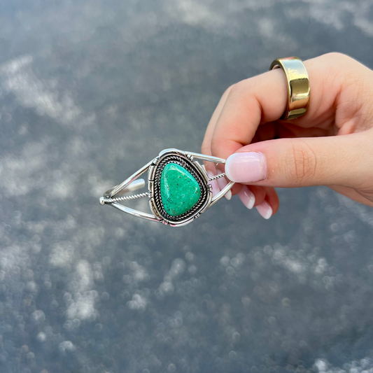 The Gabrielle Genuine Green Sonoran Turquoise Sterling Silver Cuff Bracelet
