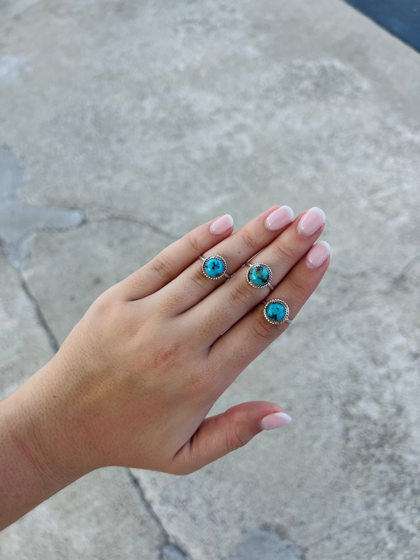 Genuine Turquoise Sterling Silver Round Ring