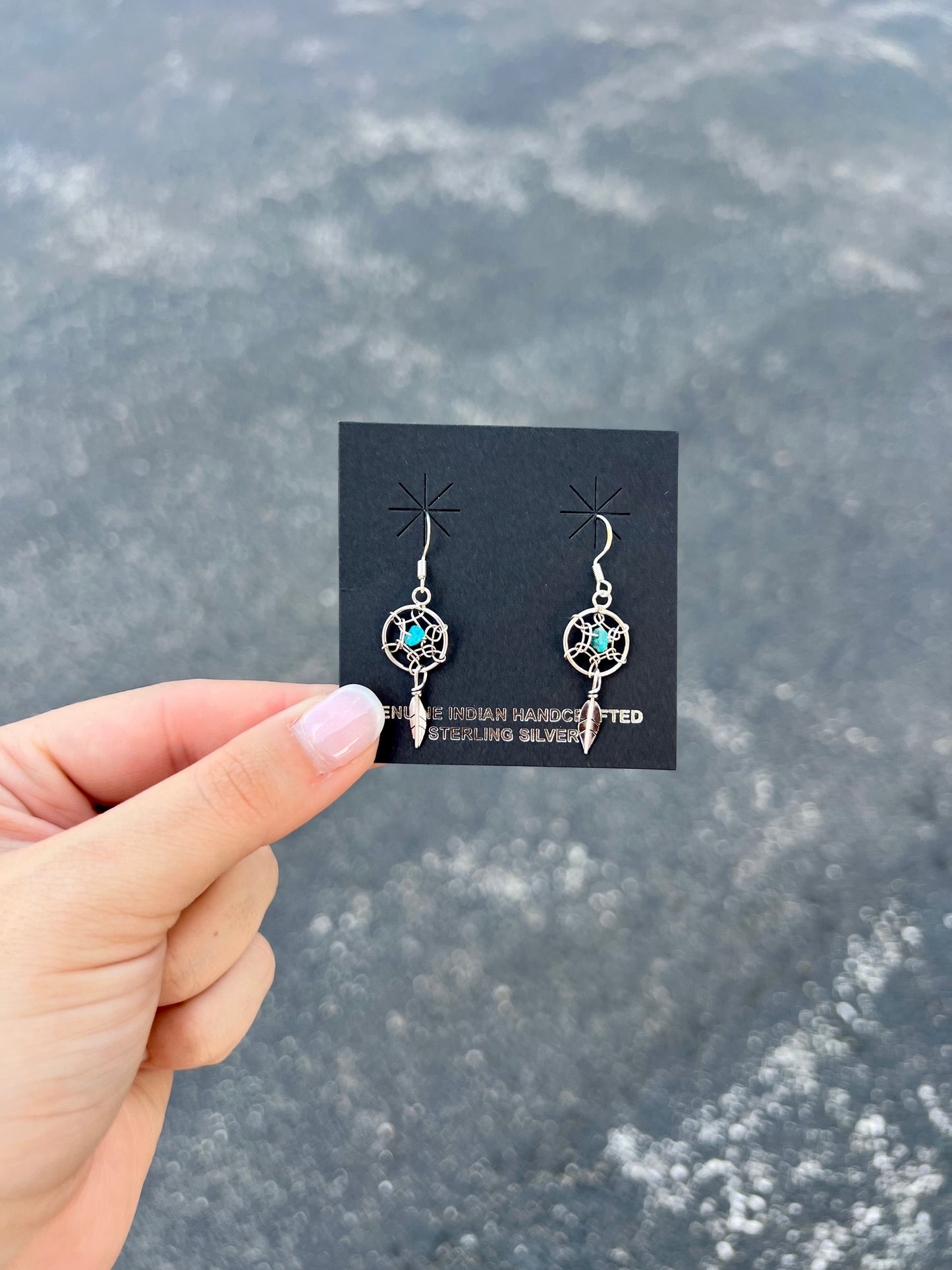 Genuine Turquoise Nugget Dream Catcher Earrings