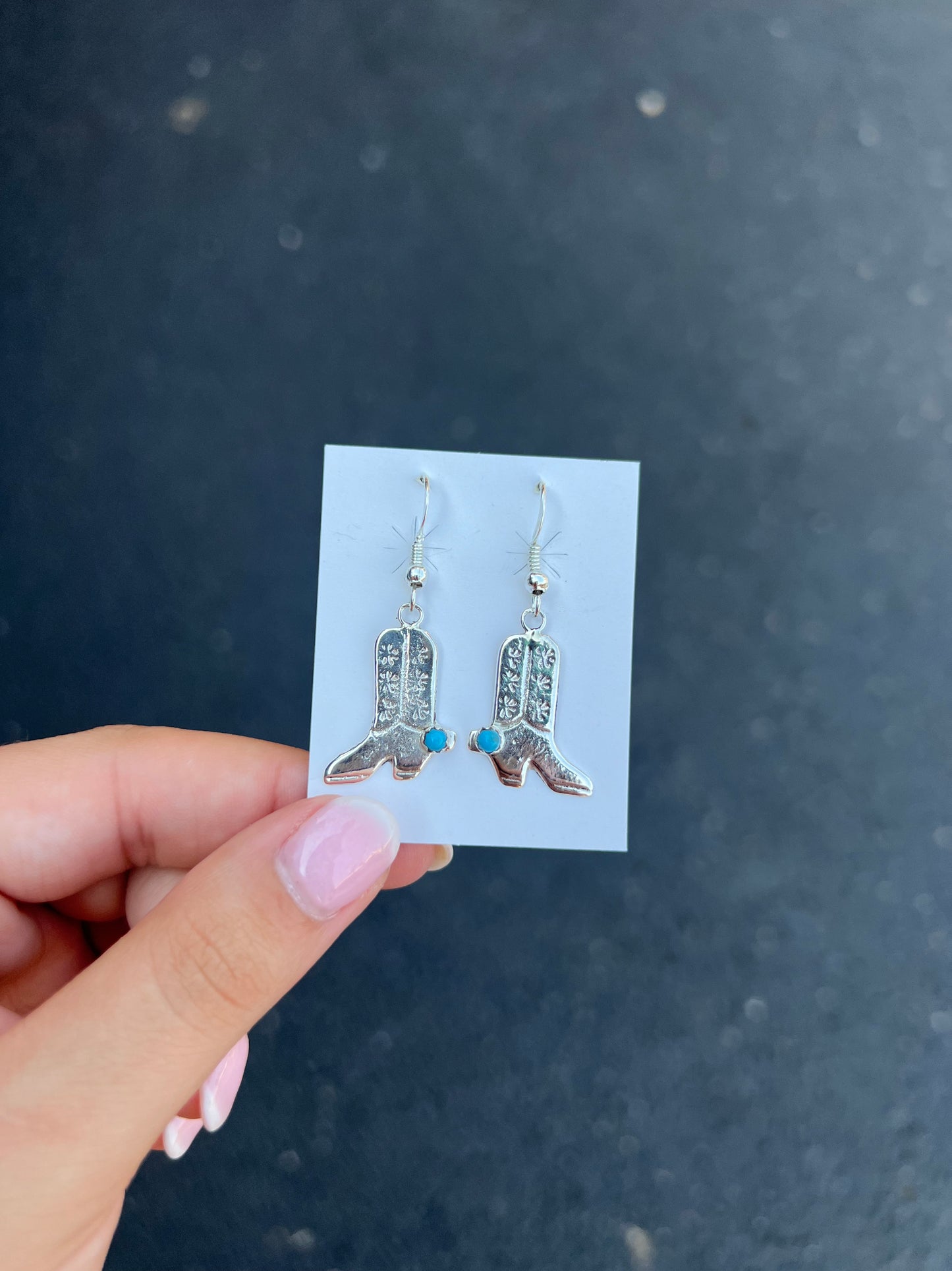 Genuine Turquoise and Sterling Silver Cowboy Boot Earrings