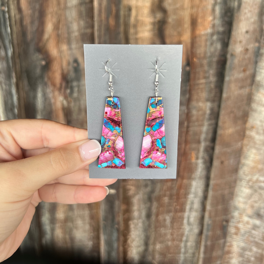 Turquoise, Spiny Oyster, and Bronze Slab Earrings