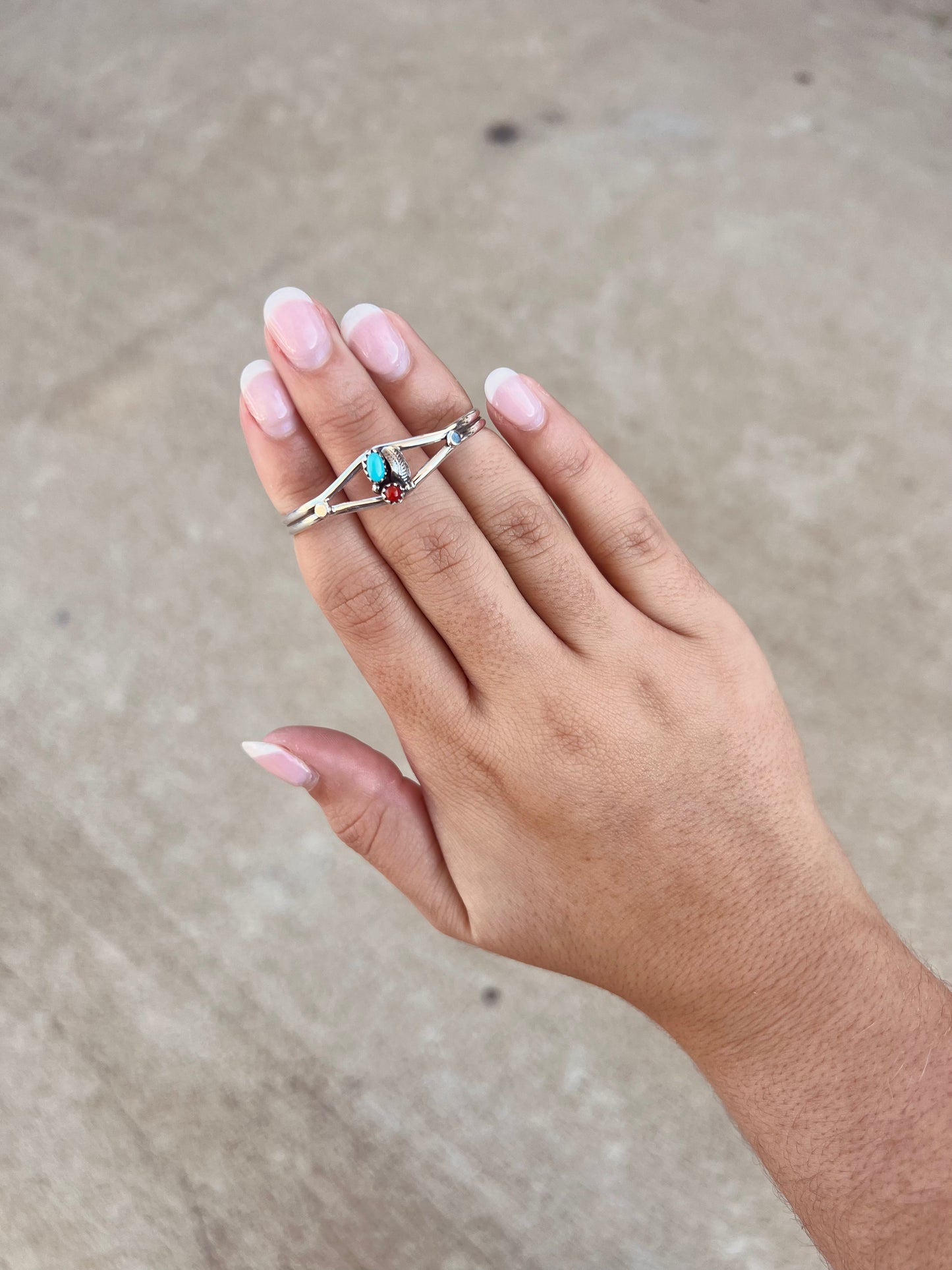 Baby Bracelet Genuine Turquoise and Coral Leaf Sterling Silver Cuff