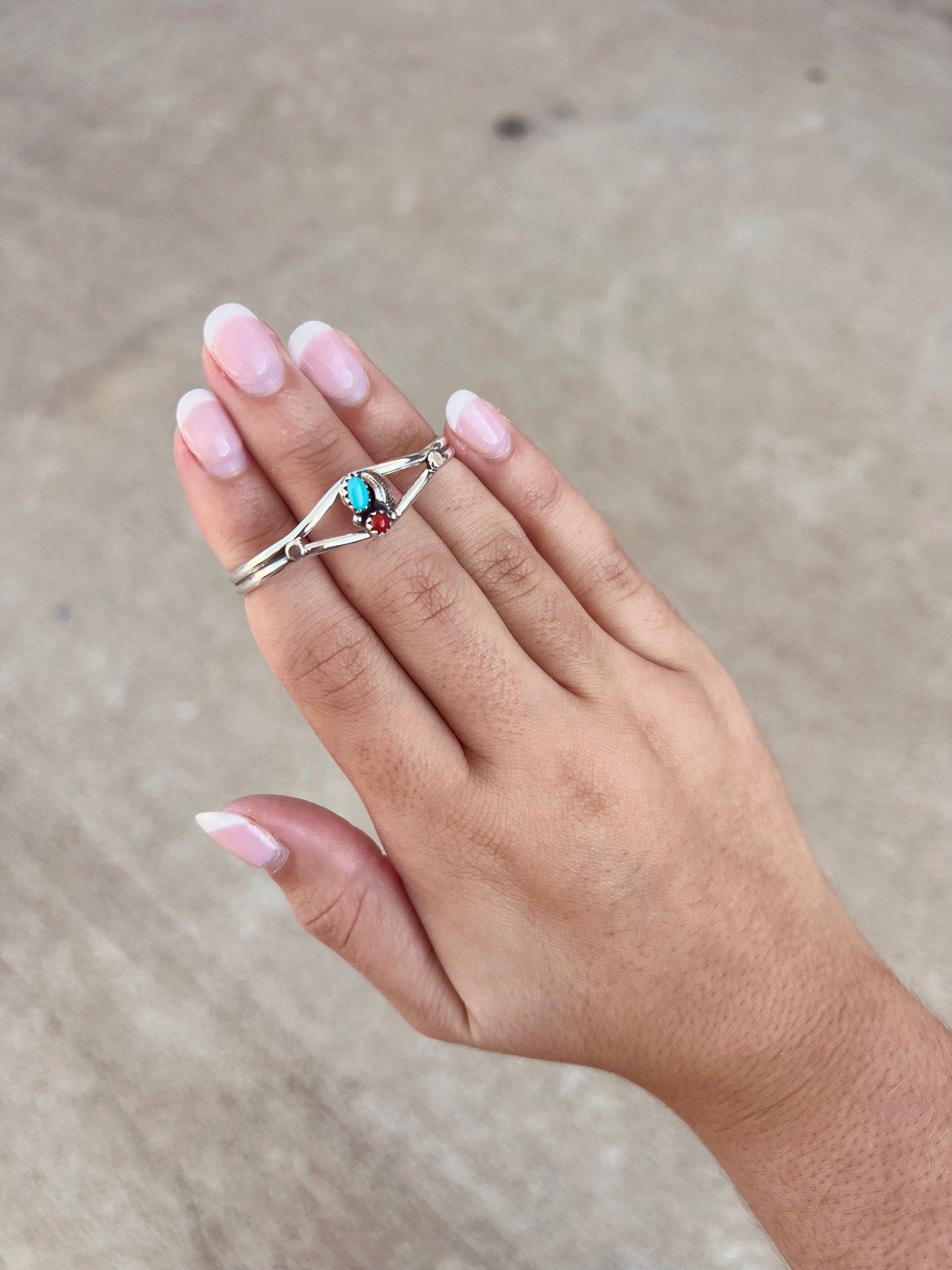 Baby Bracelet Genuine Turquoise and Coral Leaf Sterling Silver Cuff