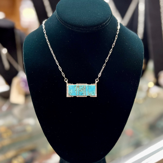 Genuine Sleeping Beauty Turquoise and Sterling Silver Bar Necklace