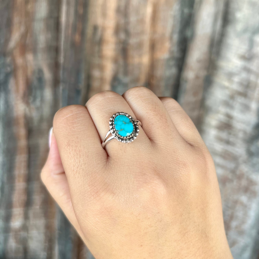 Genuine Nevada Turquoise Beaded Sterling Silver Ring