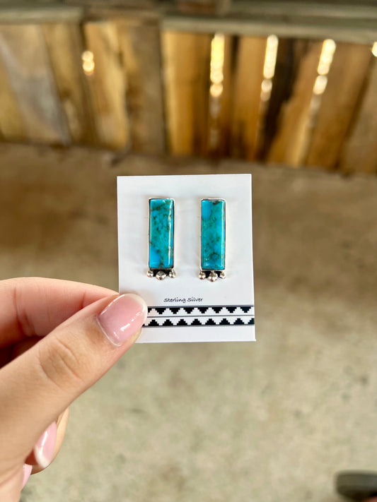 Genuine Kingman Turquoise and Sterling Silver Bar Earrings