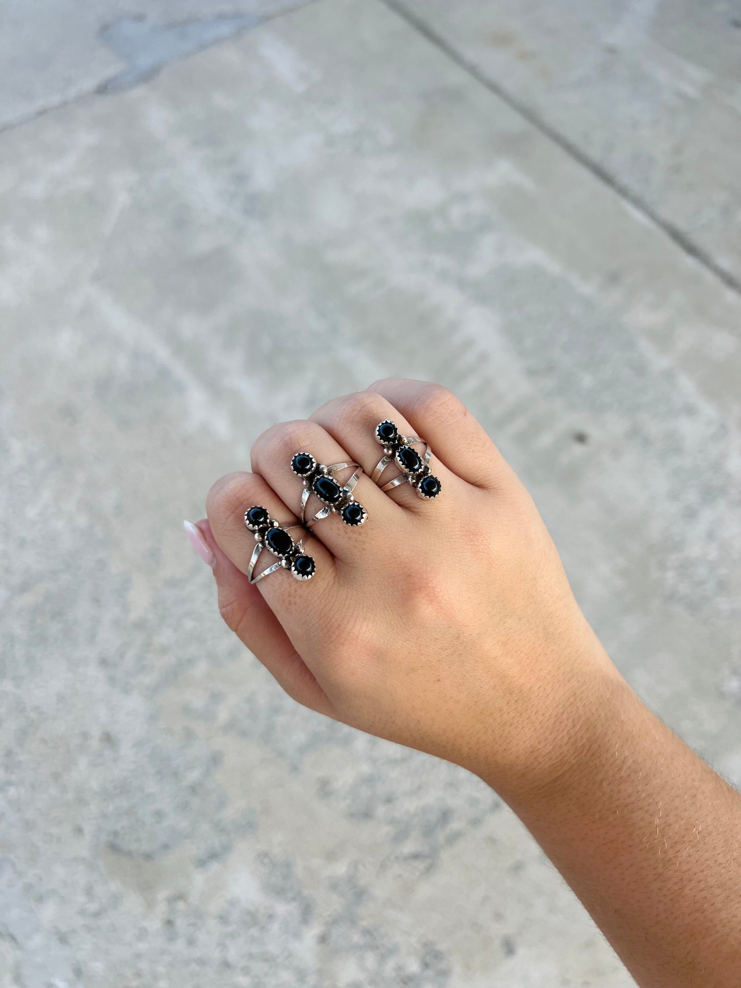 3 Stone Black Onyx Sterling Silver Ring