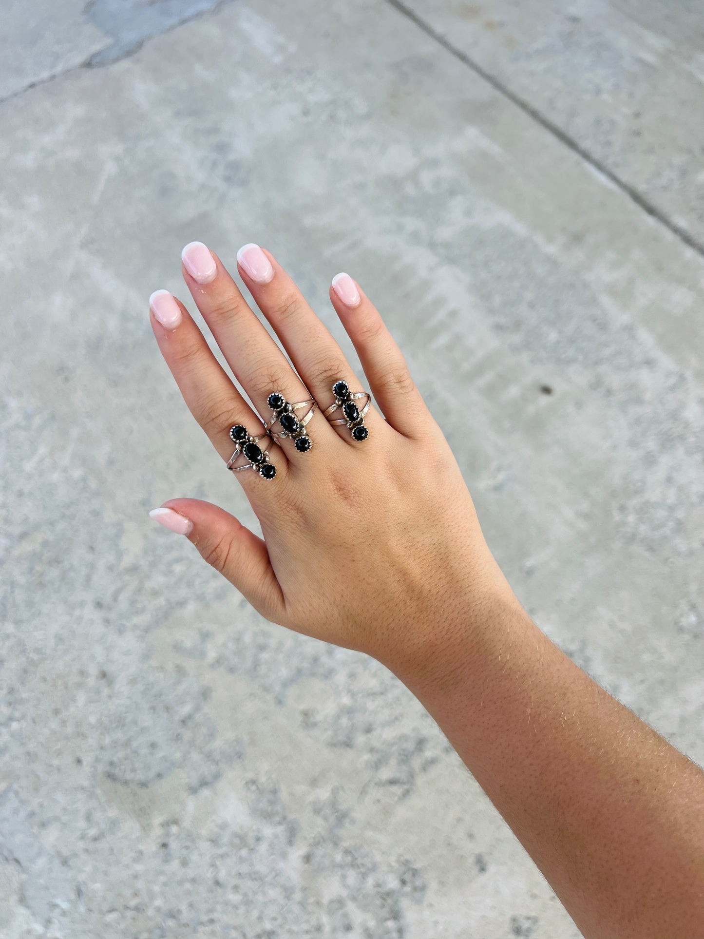 3 Stone Black Onyx Sterling Silver Ring