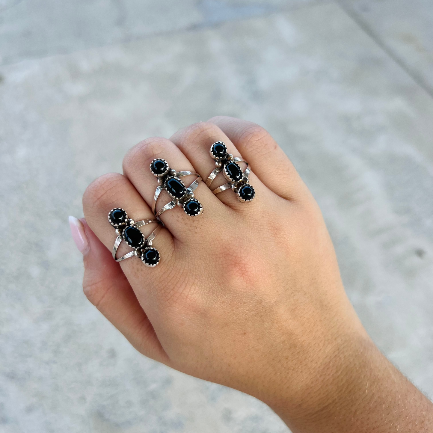 3 Stone Black Onyx Sterling Silver Ring