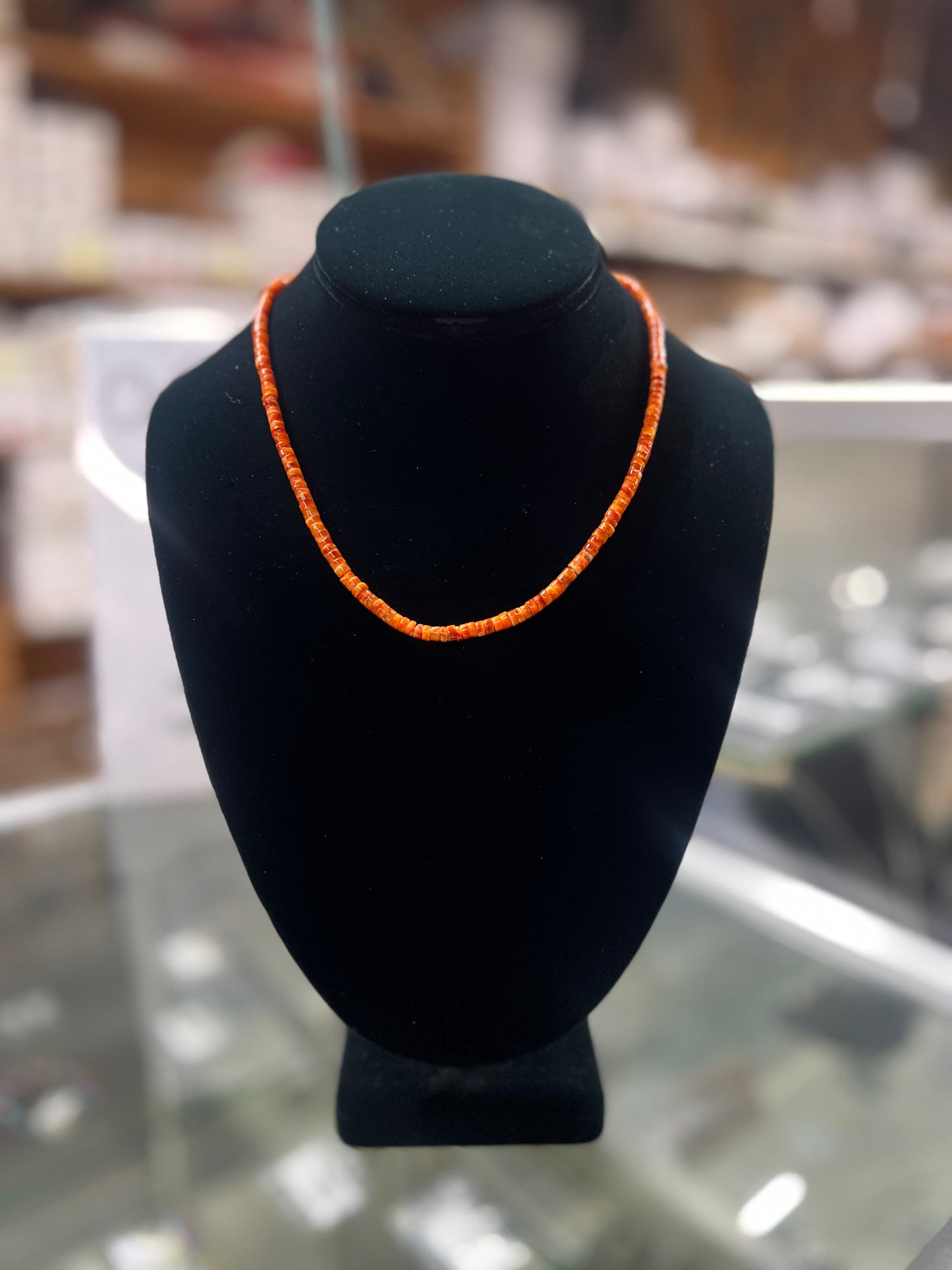Santo Domingo Orange Spiny Oyster Heishi Sterling Silver Necklace