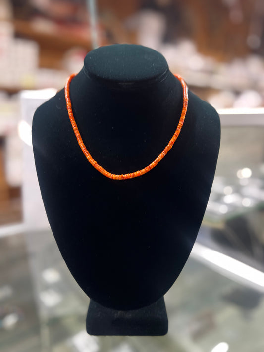 Santo Domingo Orange Spiny Oyster Heishi Sterling Silver Necklace
