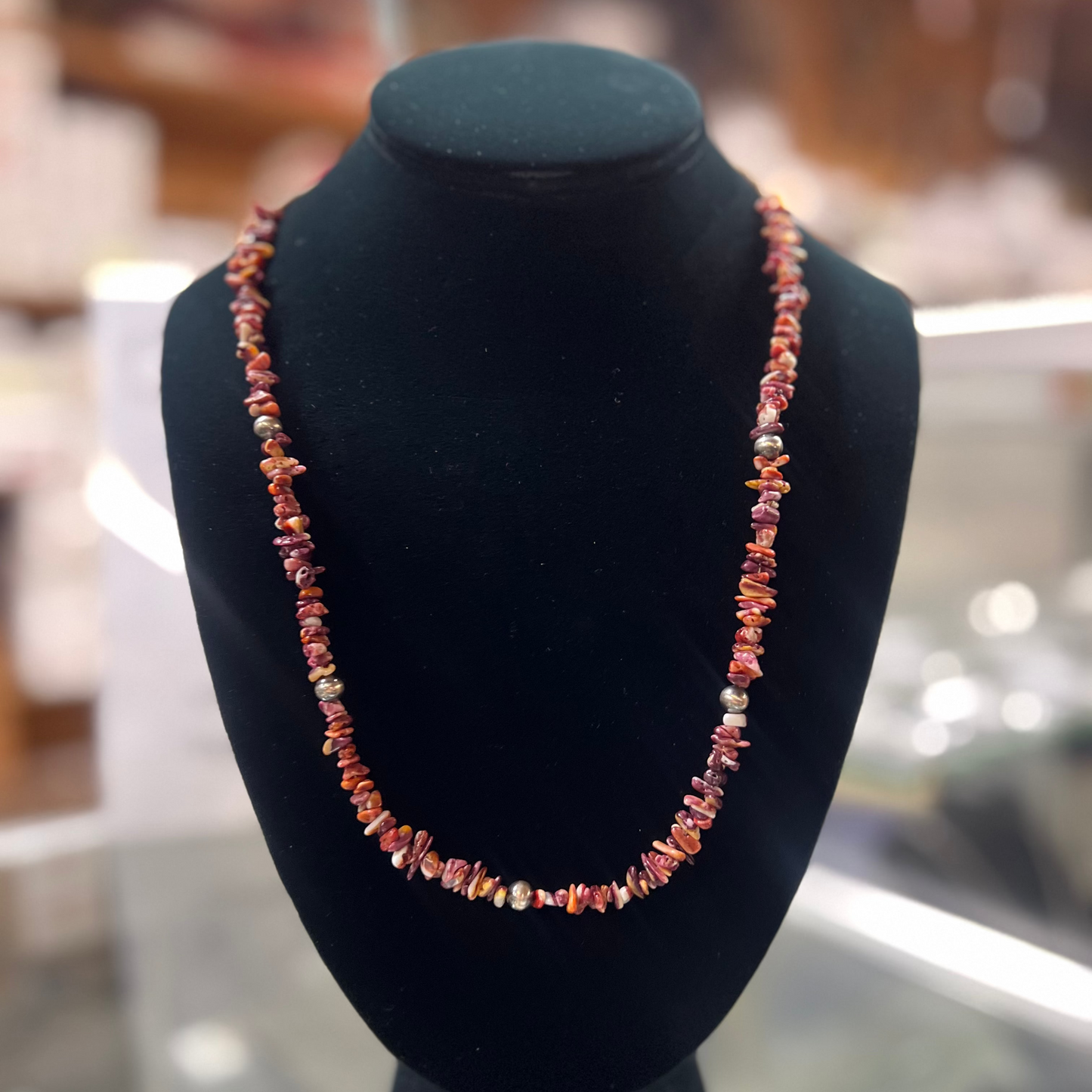 Navajo Pearl + Purple Spiny Oyster Sterling Silver Necklace