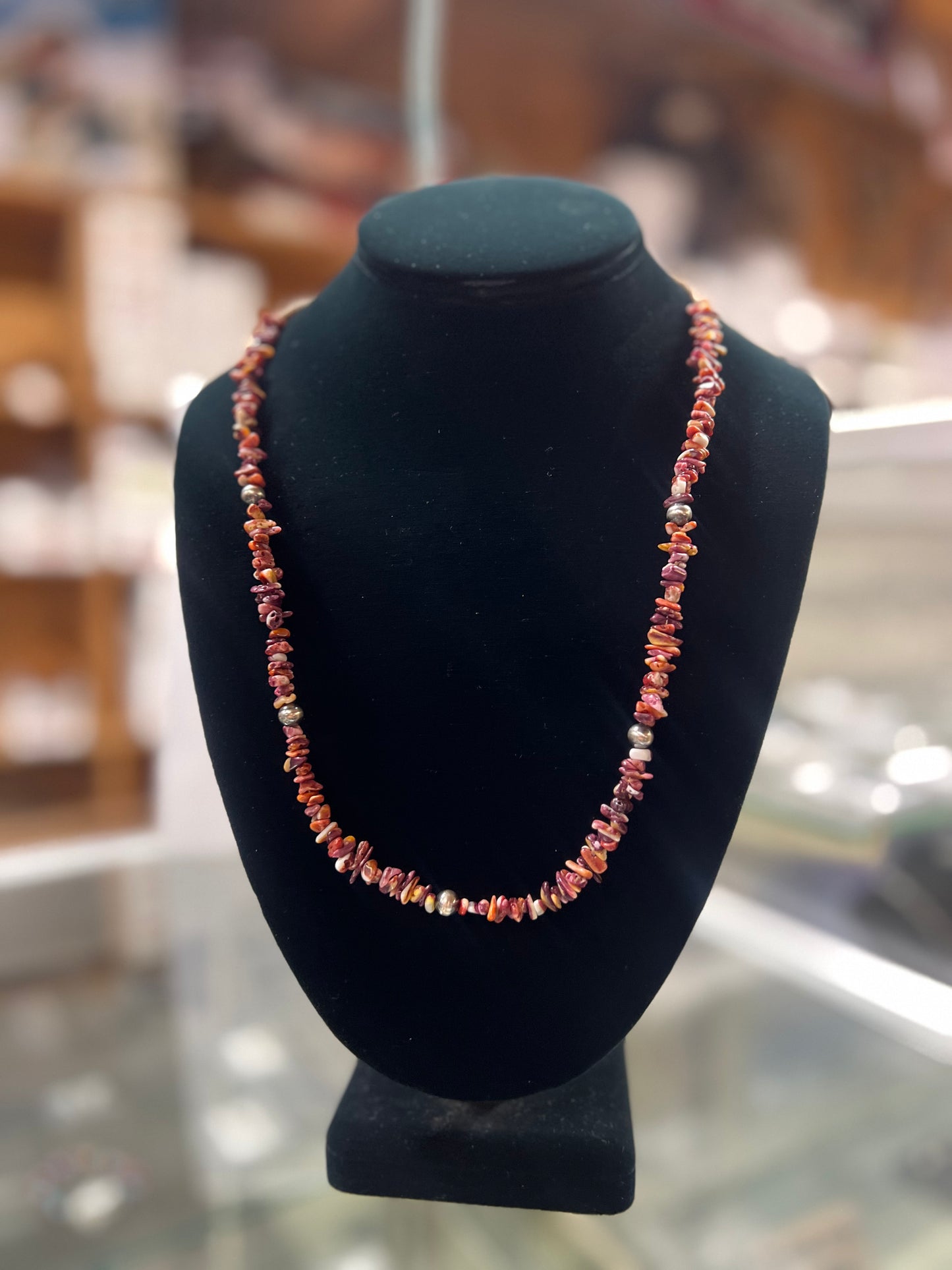 Navajo Pearl + Purple Spiny Oyster Sterling Silver Necklace