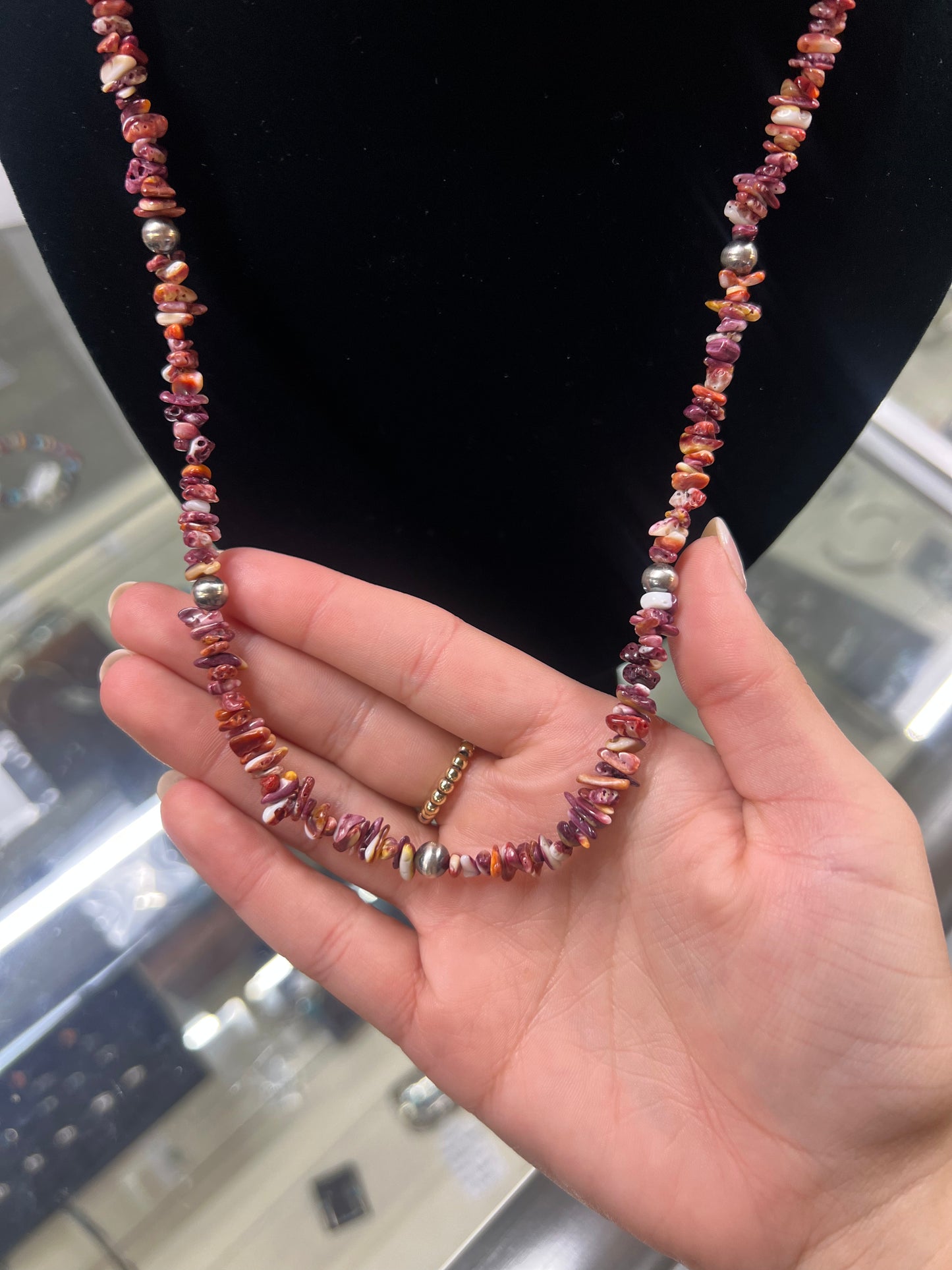 Navajo Pearl + Purple Spiny Oyster Sterling Silver Necklace