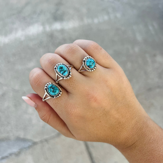 Kingman Turquoise and Sterling Silver Beaded Ring