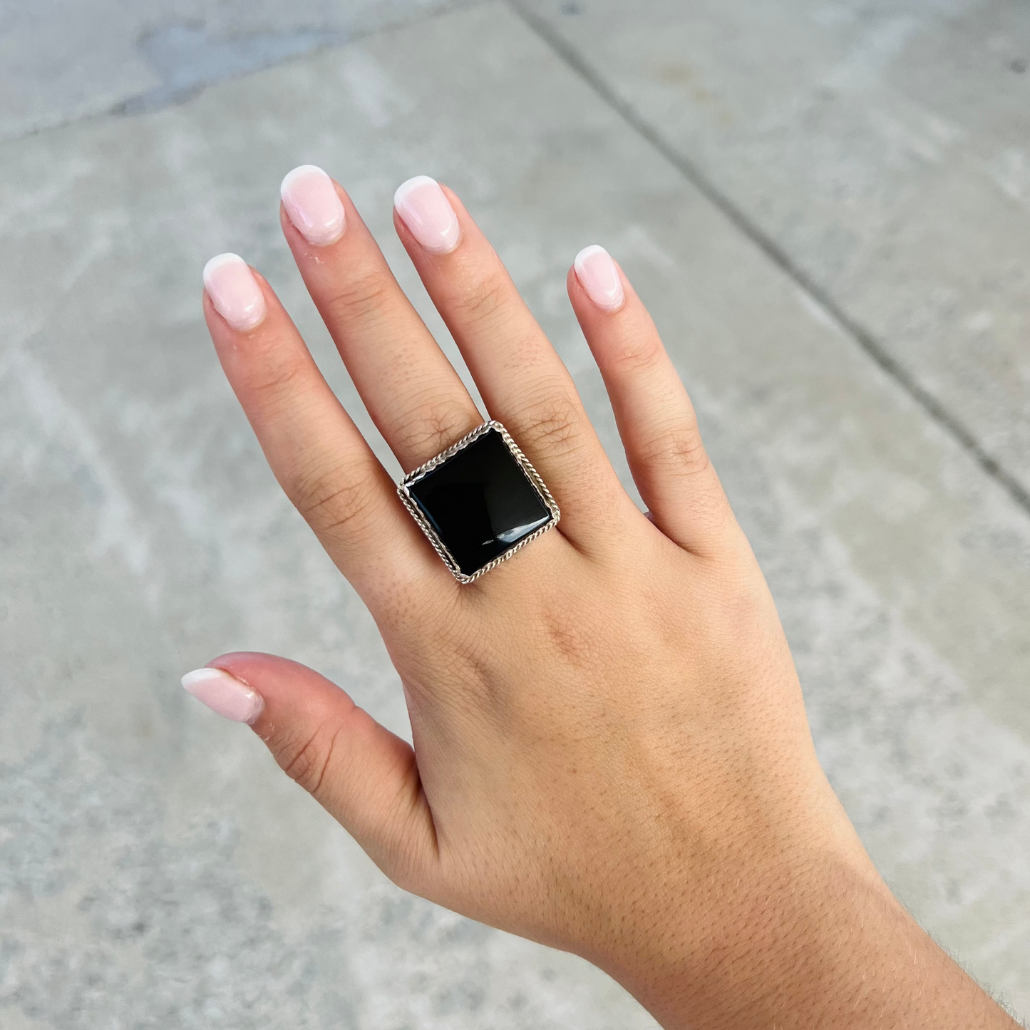 Black Onyx Square Sterling Silver Ring