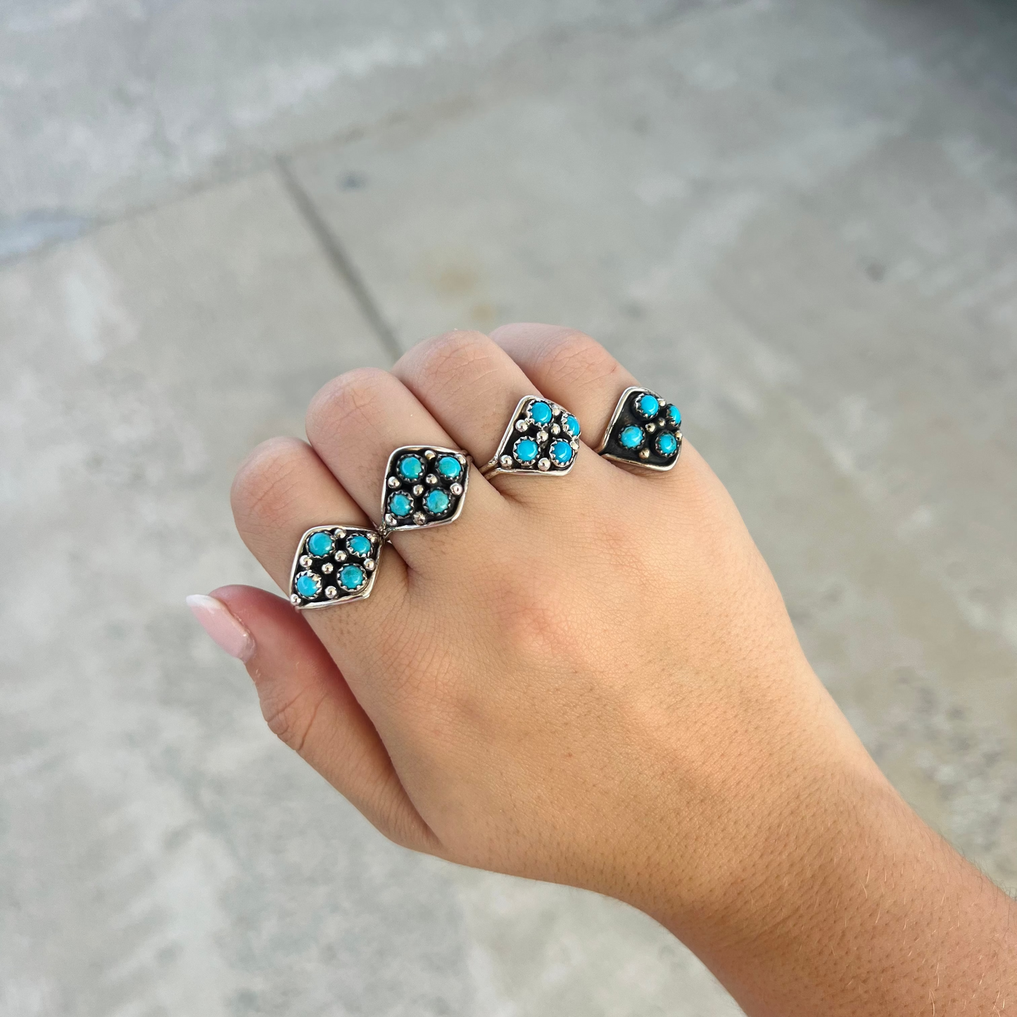 The Jacey Genuine Turquoise 4 Stone Sterling Silver Ring