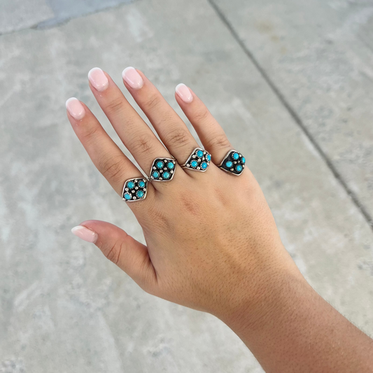 The Jacey Genuine Turquoise 4 Stone Sterling Silver Ring