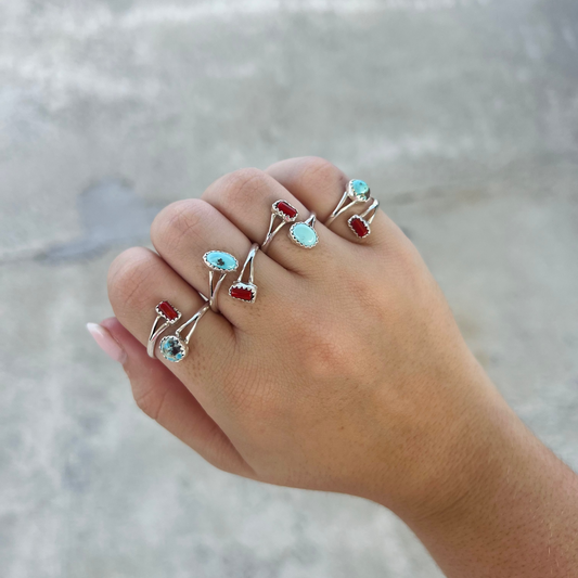 Coral and Turquoise Sterling Silver Wrap Ring