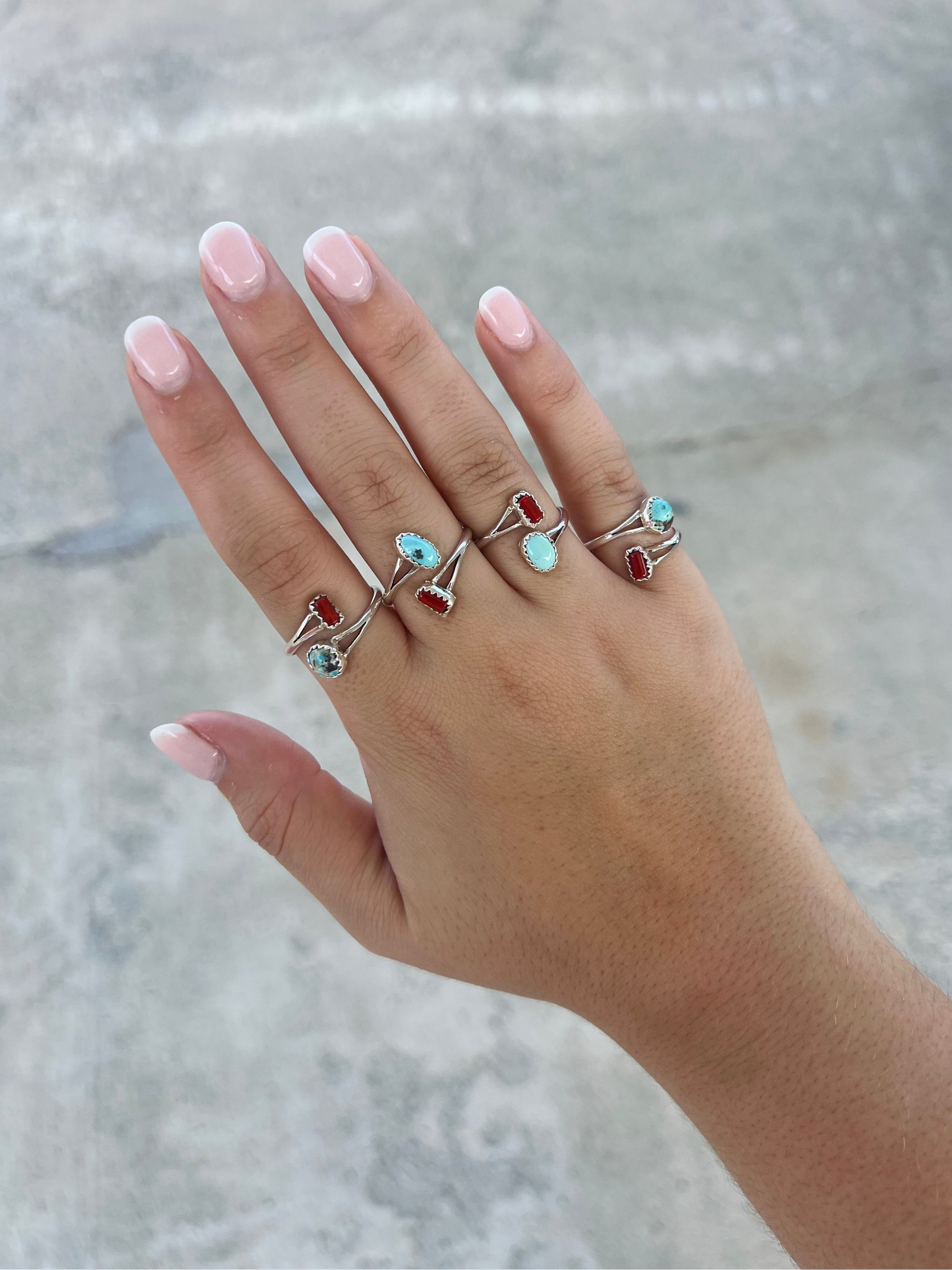 Coral and Turquoise Sterling Silver Wrap Ring