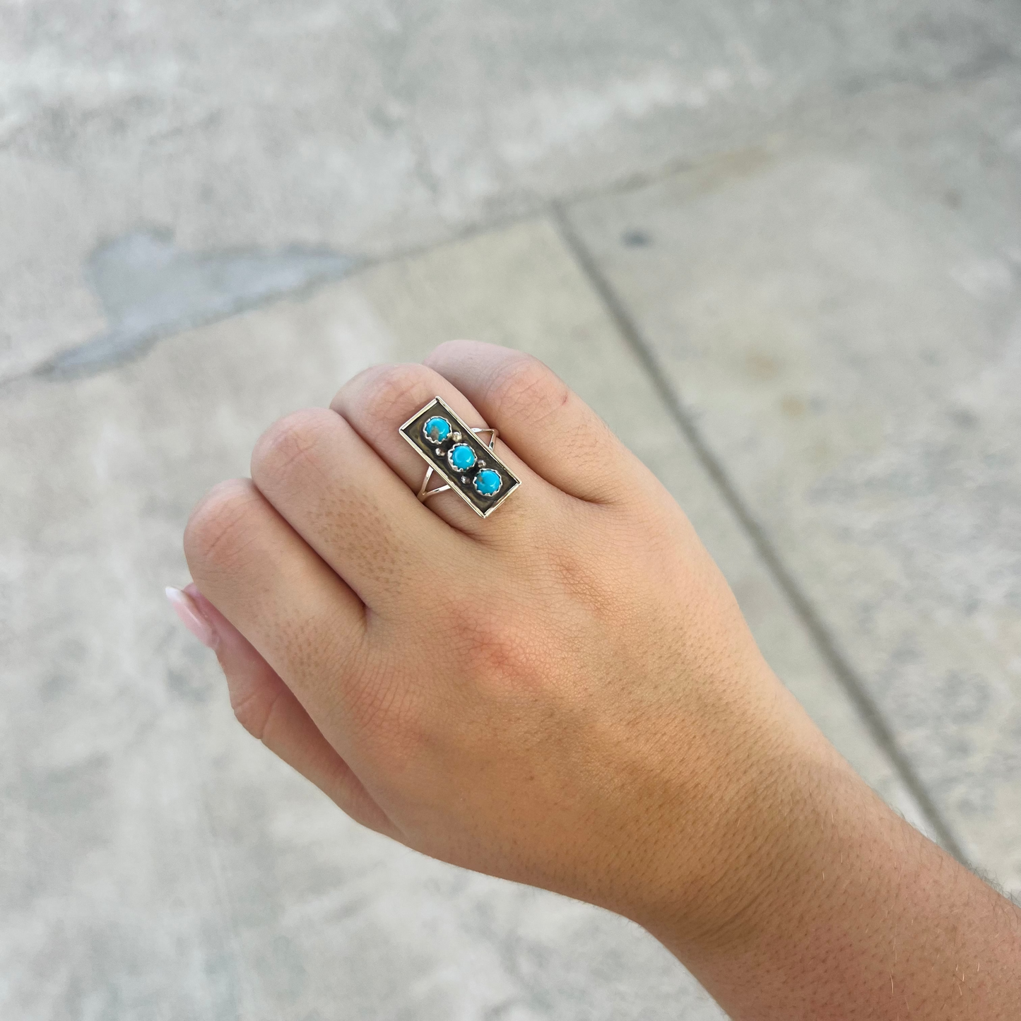 3 Stone Genuine Turquoise Sterling Silver Bar Ring