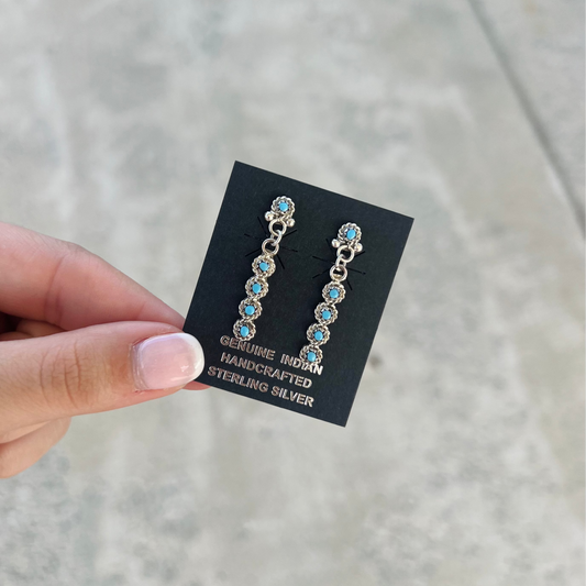 Genuine Turquoise 5 Stone Sterling Silver Earrings