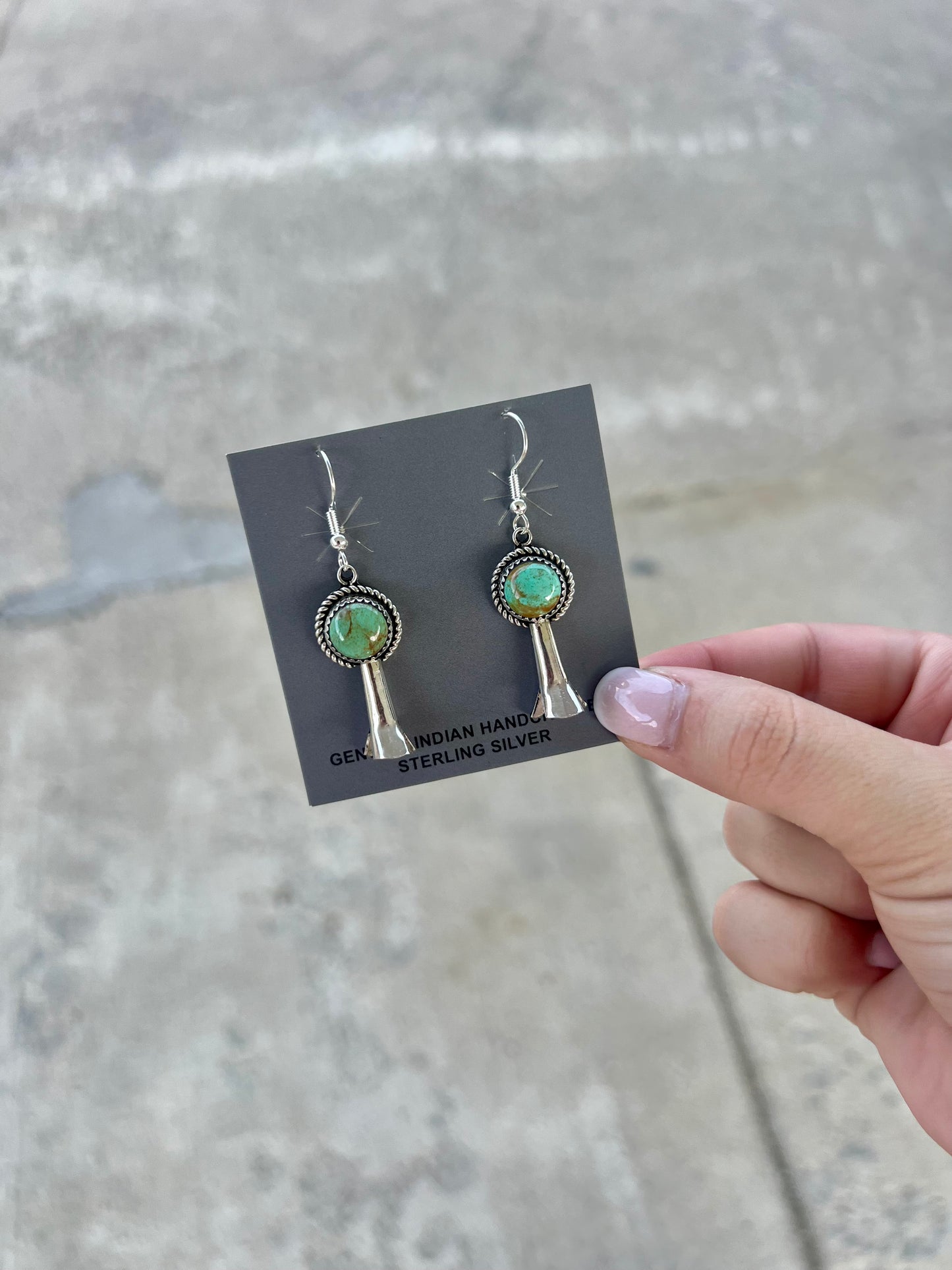 Green Kingman Turquoise Blossom Sterling Silver Dangle Earrings