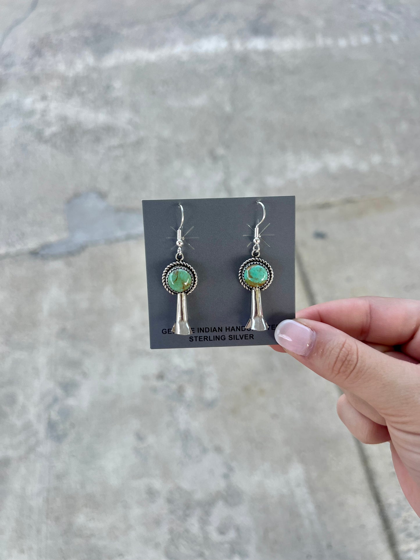 Green Kingman Turquoise Blossom Sterling Silver Dangle Earrings