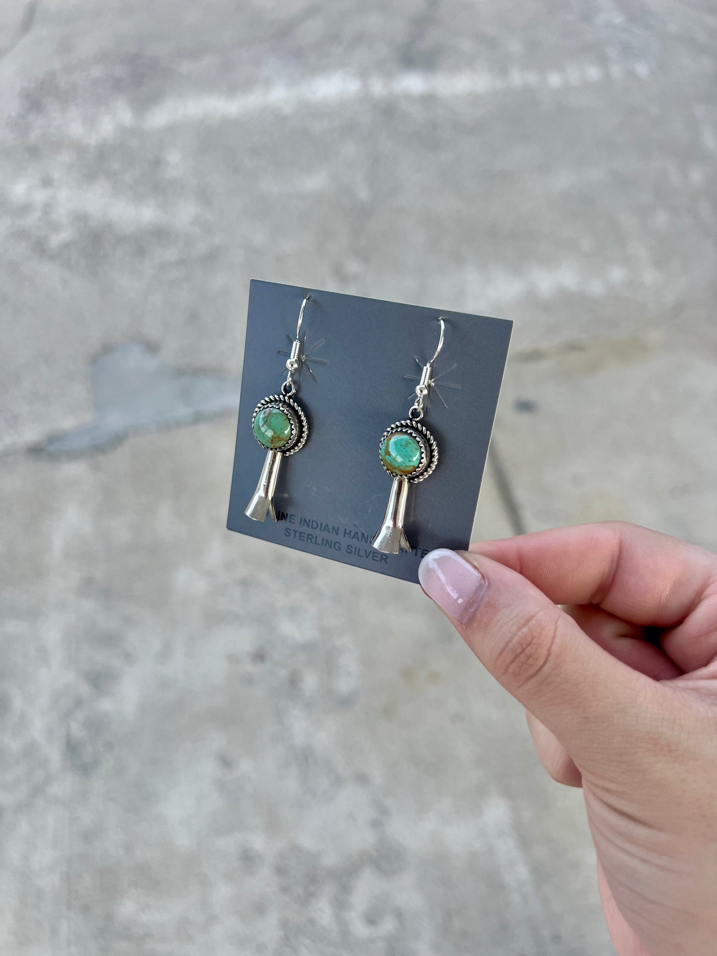 Green Kingman Turquoise Blossom Sterling Silver Dangle Earrings