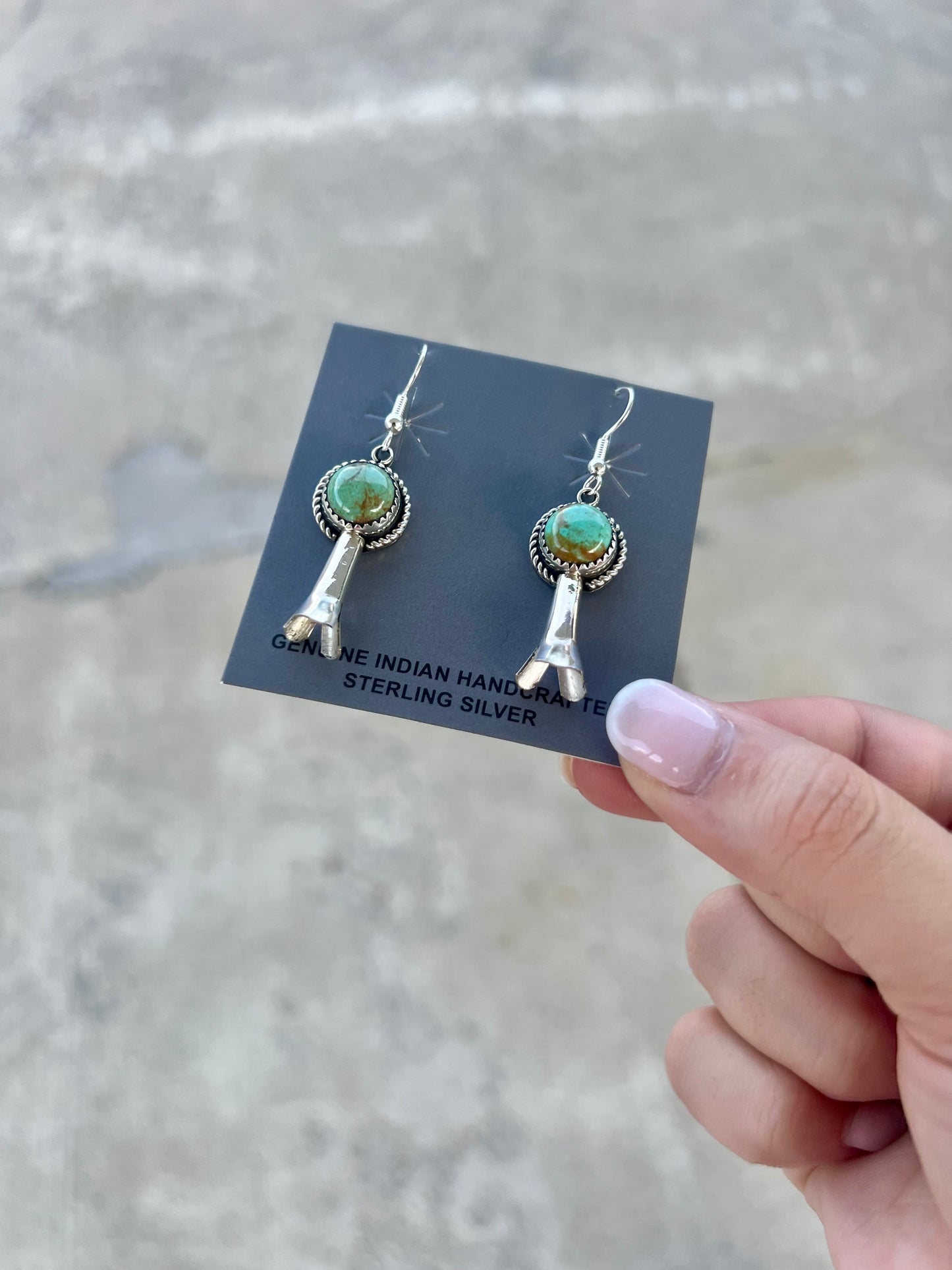 Green Kingman Turquoise Blossom Sterling Silver Dangle Earrings