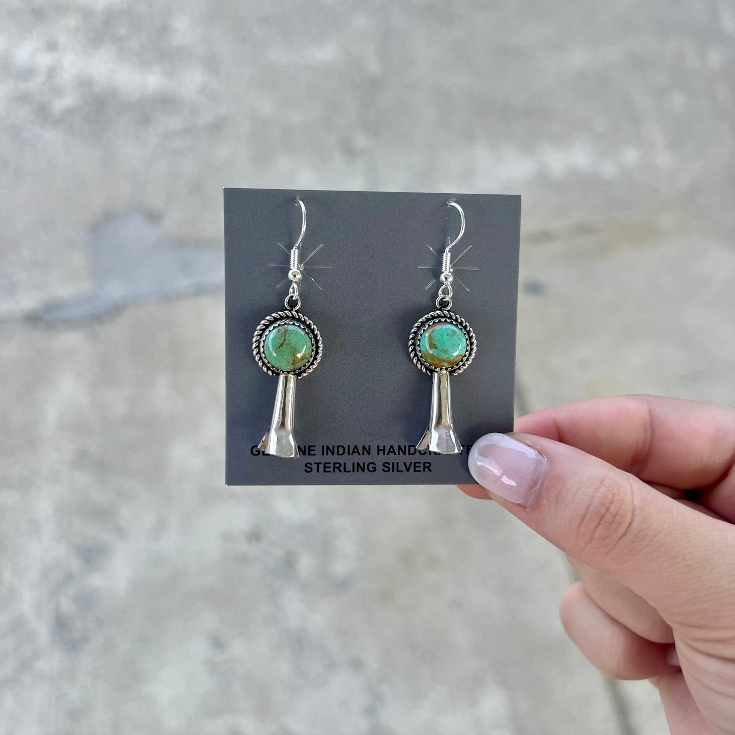 Green Kingman Turquoise Blossom Sterling Silver Dangle Earrings
