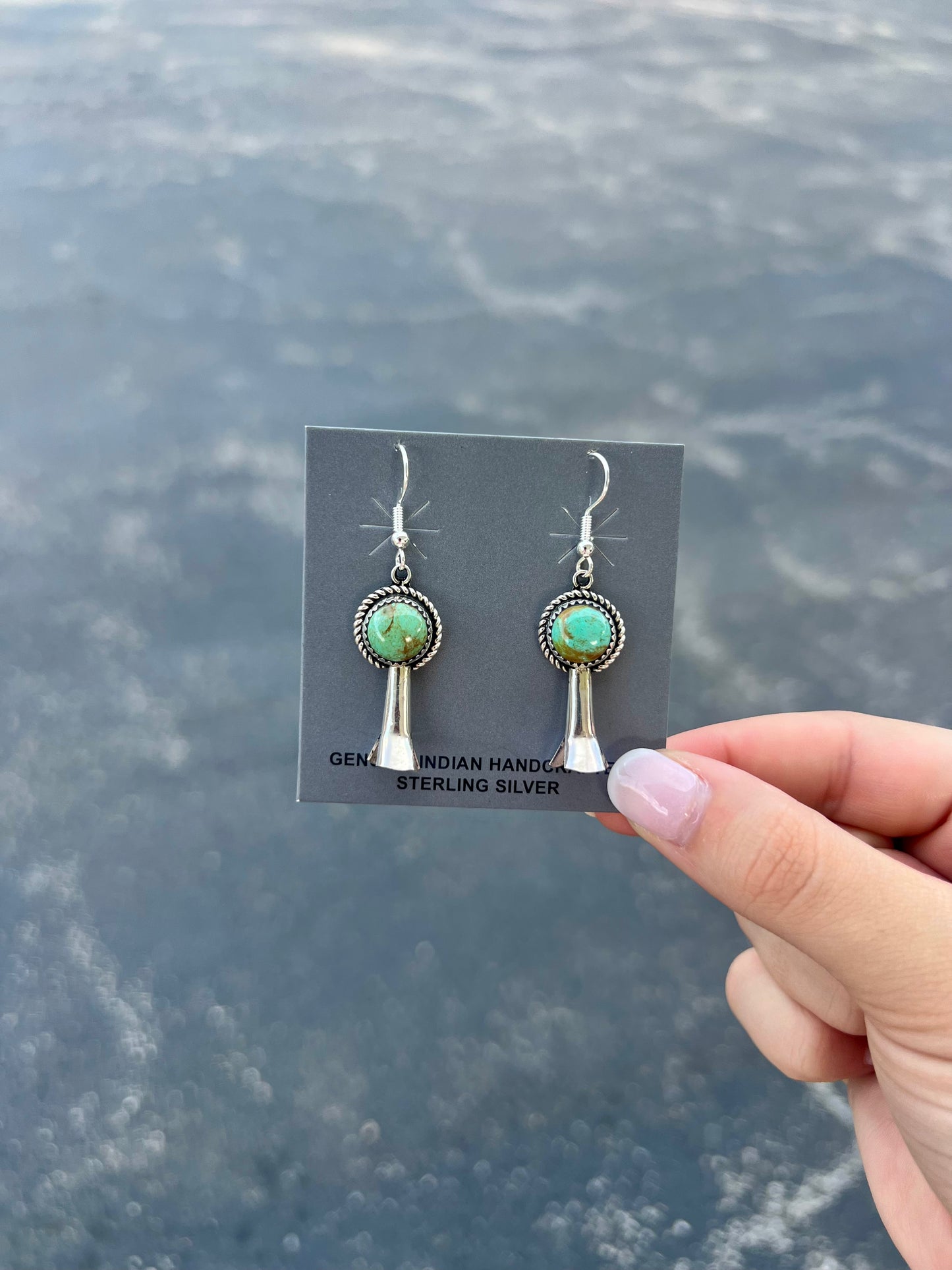 Green Kingman Turquoise Blossom Sterling Silver Dangle Earrings
