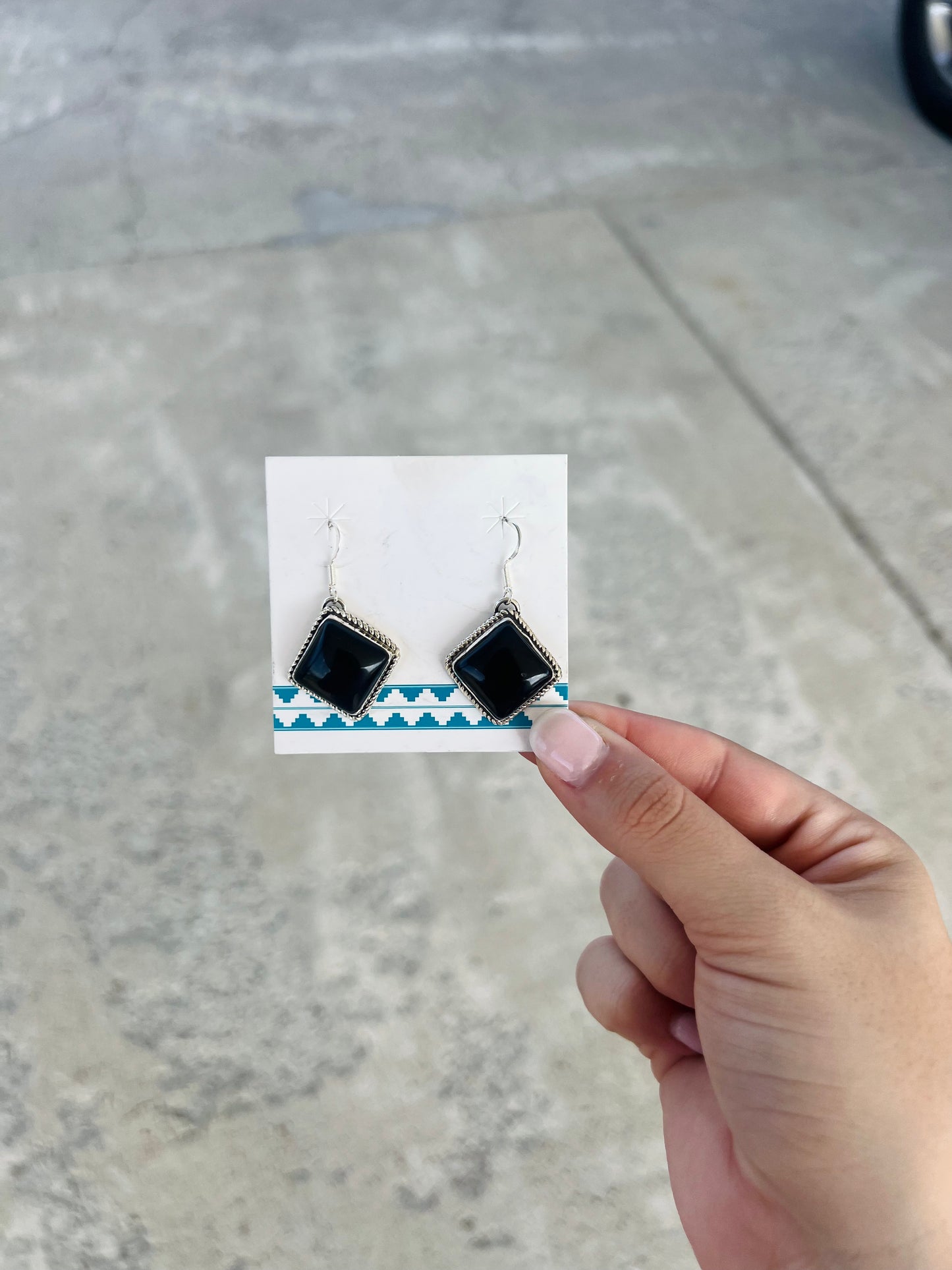 Sterling Silver Square Black Onyx Dangle Earrings