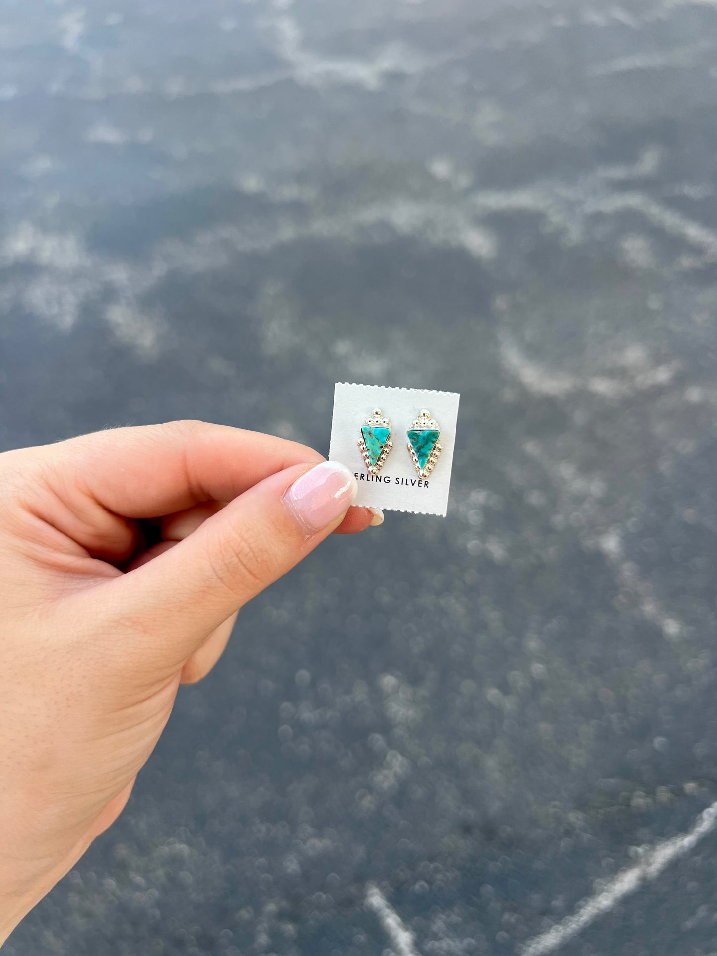 Genuine Turquoise Arrowhead Sterling Silver Studs