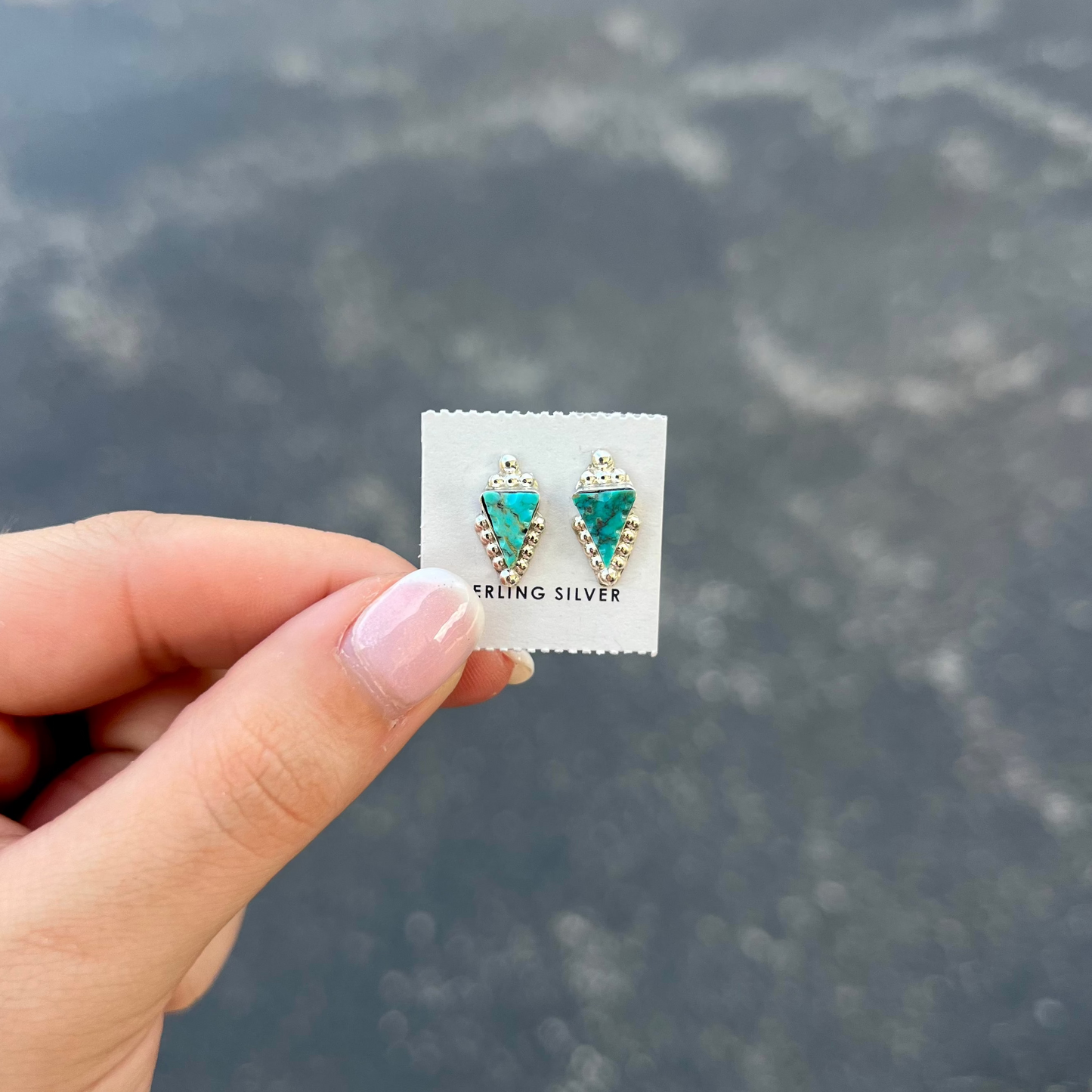 Genuine Turquoise Arrowhead Sterling Silver Studs