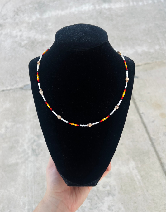 White Seed Bead Multicolor Necklace with Brown Heishi