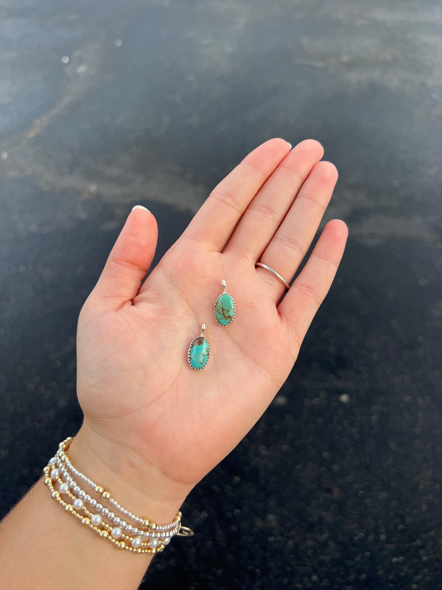 Genuine Turquoise Oval Sterling Silver Pendant