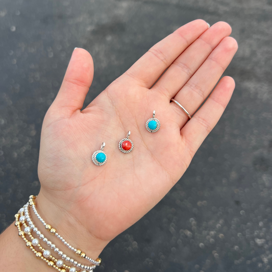 Authentic Turquoise, Spiny Oyster Round Sterling Silver Pendant