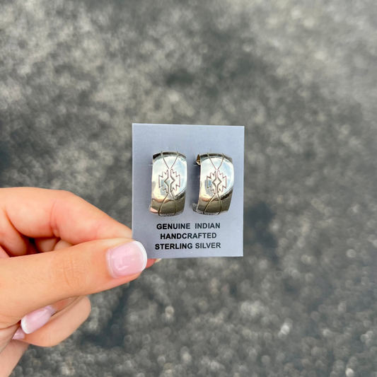Stamped Sterling Silver Hoop Earrings