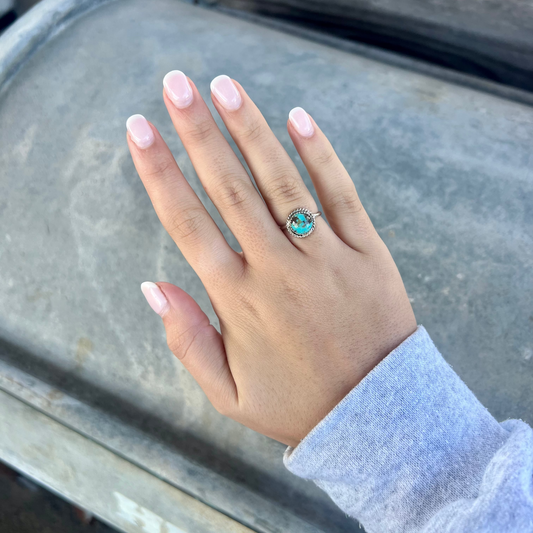Genuine Turquoise Sterling Silver Round Ring