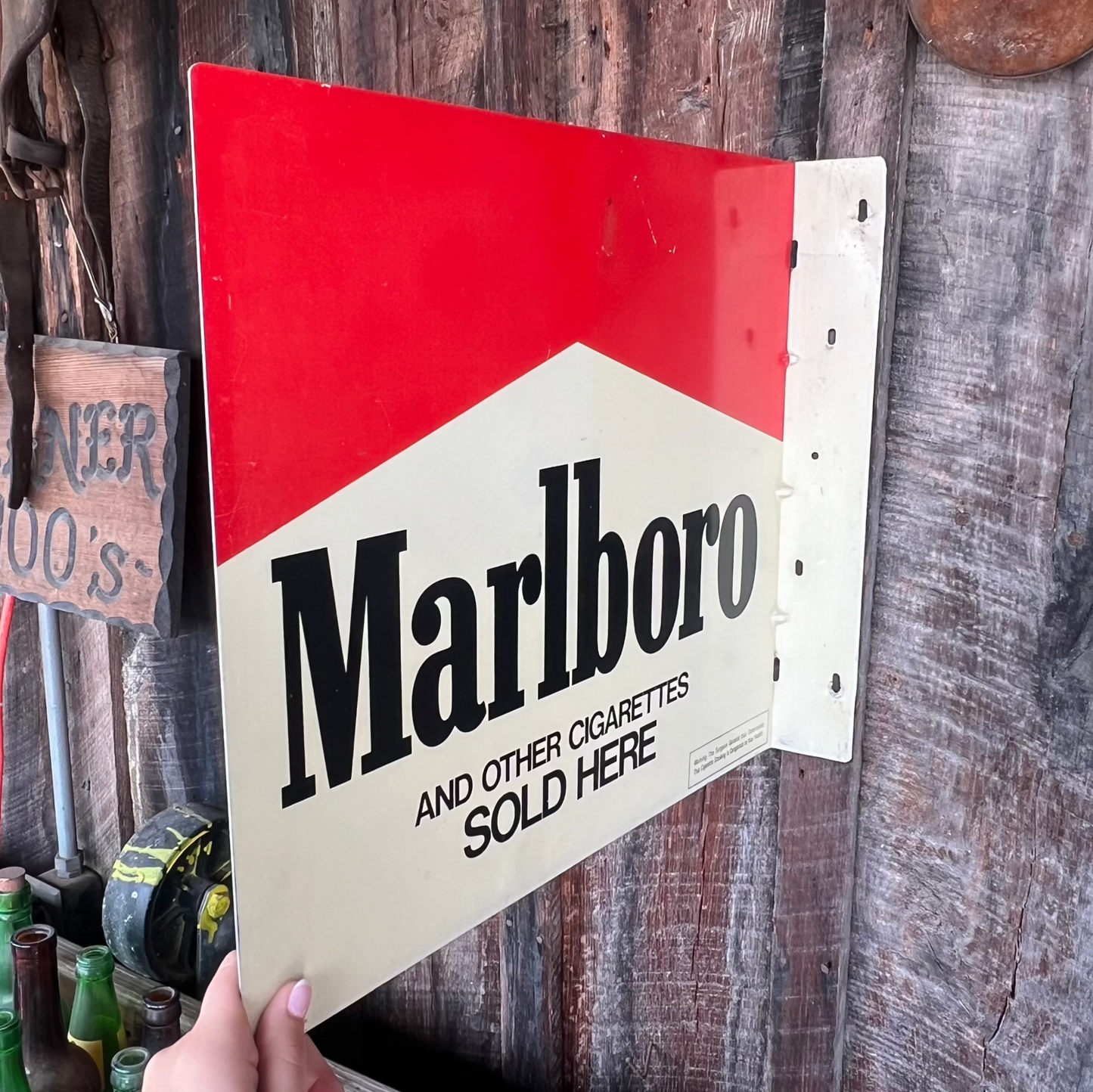 Vintage Marlboro Cigarette Metal Flange Red and White Sign