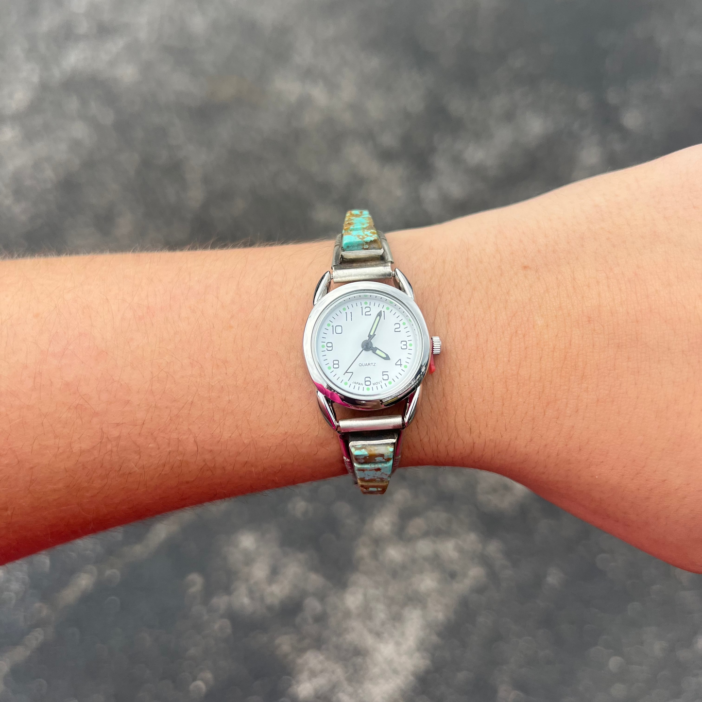 Turquoise Cobblestone Inlay Watch Number 8 Mine Navajo Handcrafted