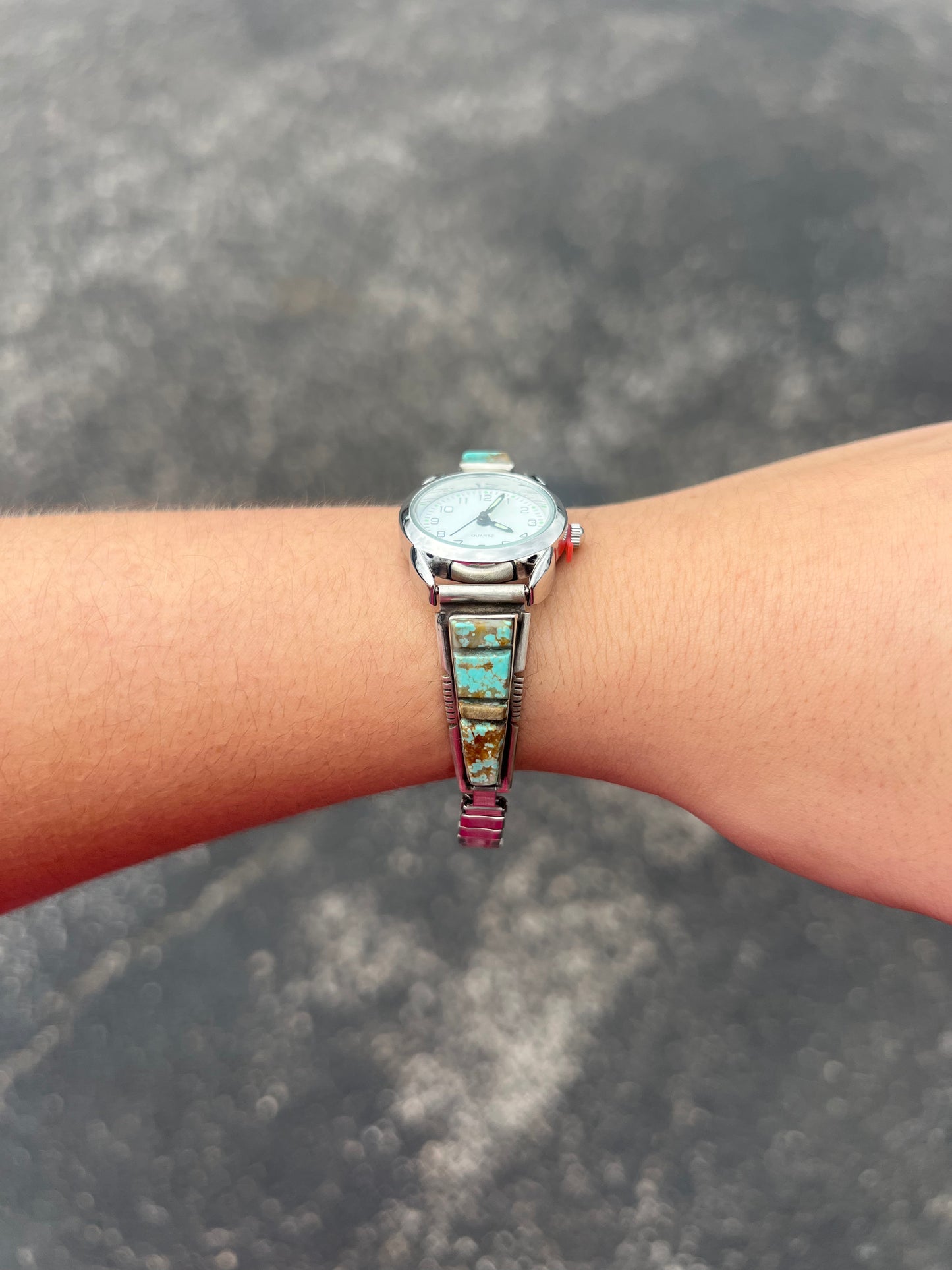 Turquoise Cobblestone Inlay Watch Number 8 Mine Navajo Handcrafted